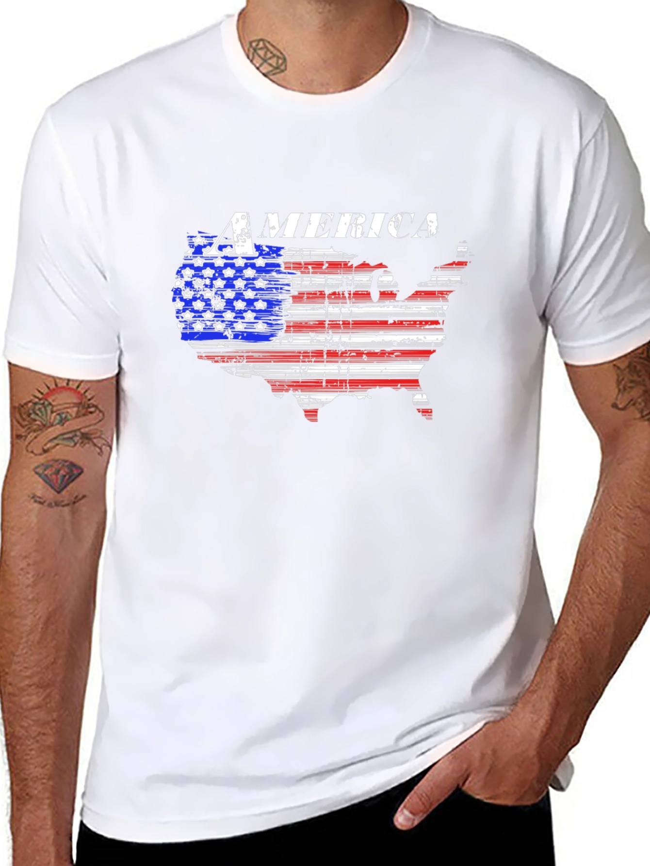America Flag Map Graphic T-Shirt