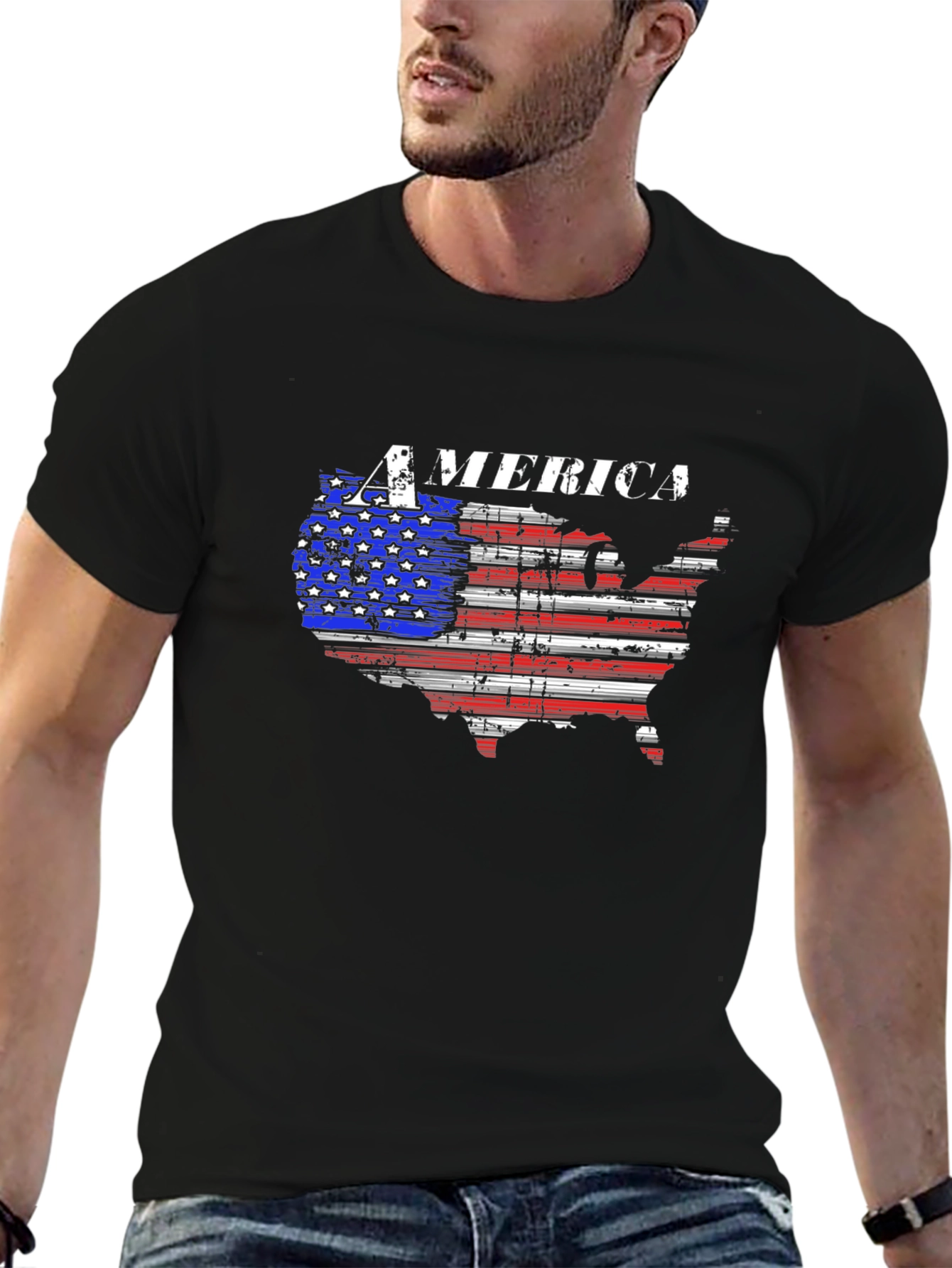 America Flag Map Graphic T-Shirt