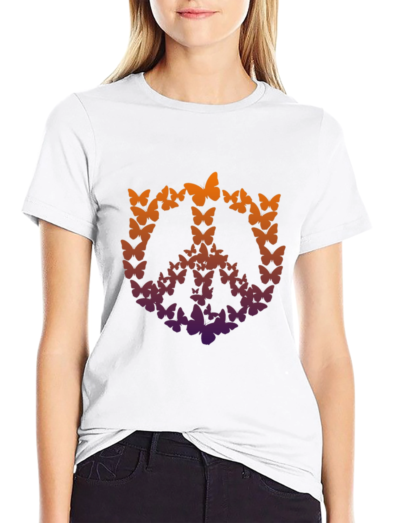 Butterfly Peace Sign Graphic T-Shirt - Black