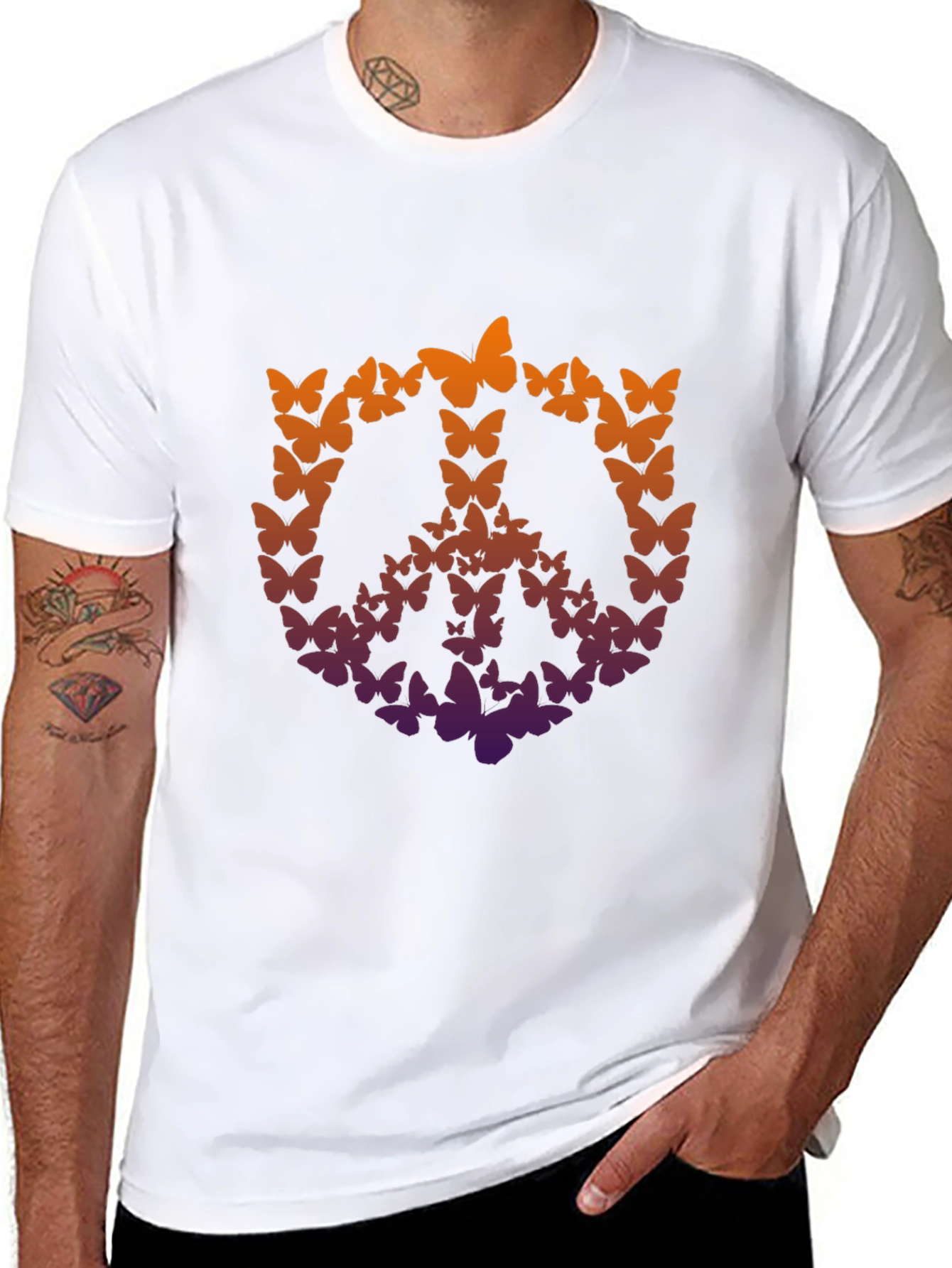 Butterfly Peace Sign Graphic T-Shirt - Black