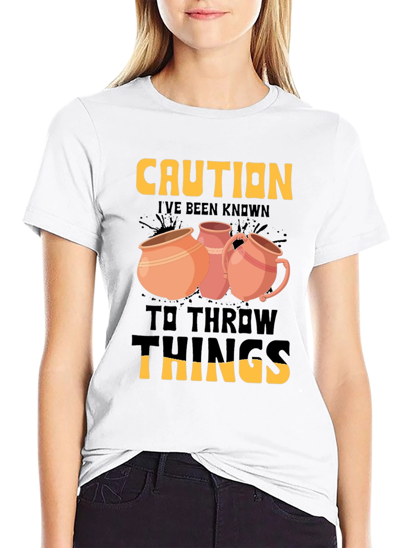 Caution Throw Things T-Shirt Pottery Humor