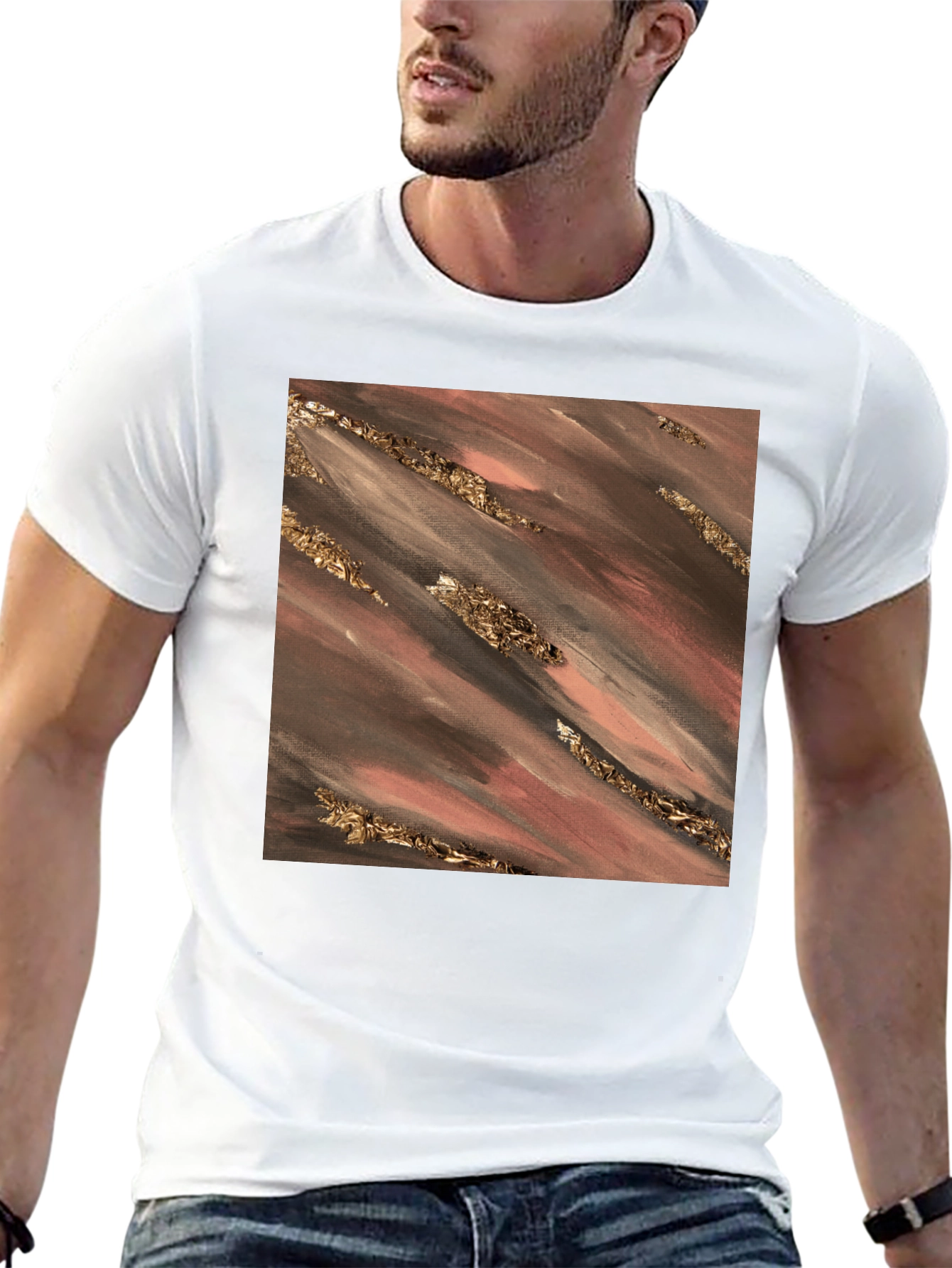 Abstract Gold Stripe Graphic T-Shirt