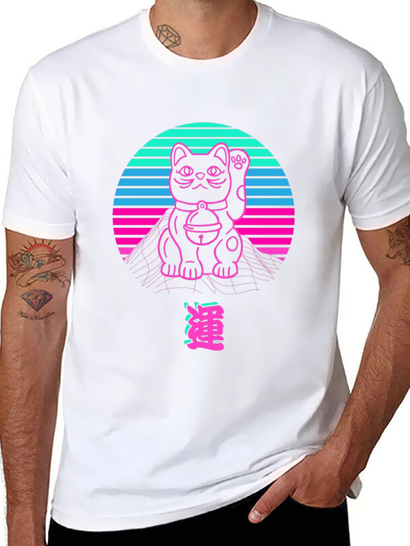 Retro Lucky Cat T-Shirt - Vaporwave Style