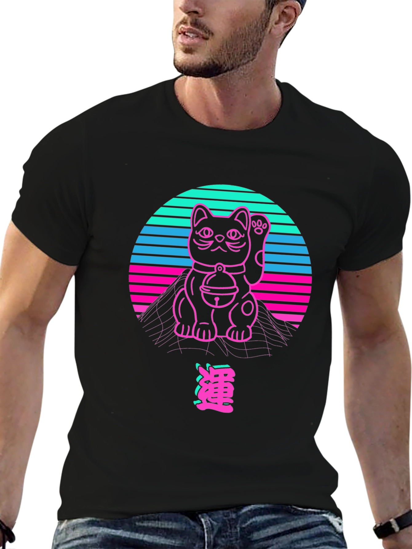Retro Lucky Cat T-Shirt - Vaporwave Style