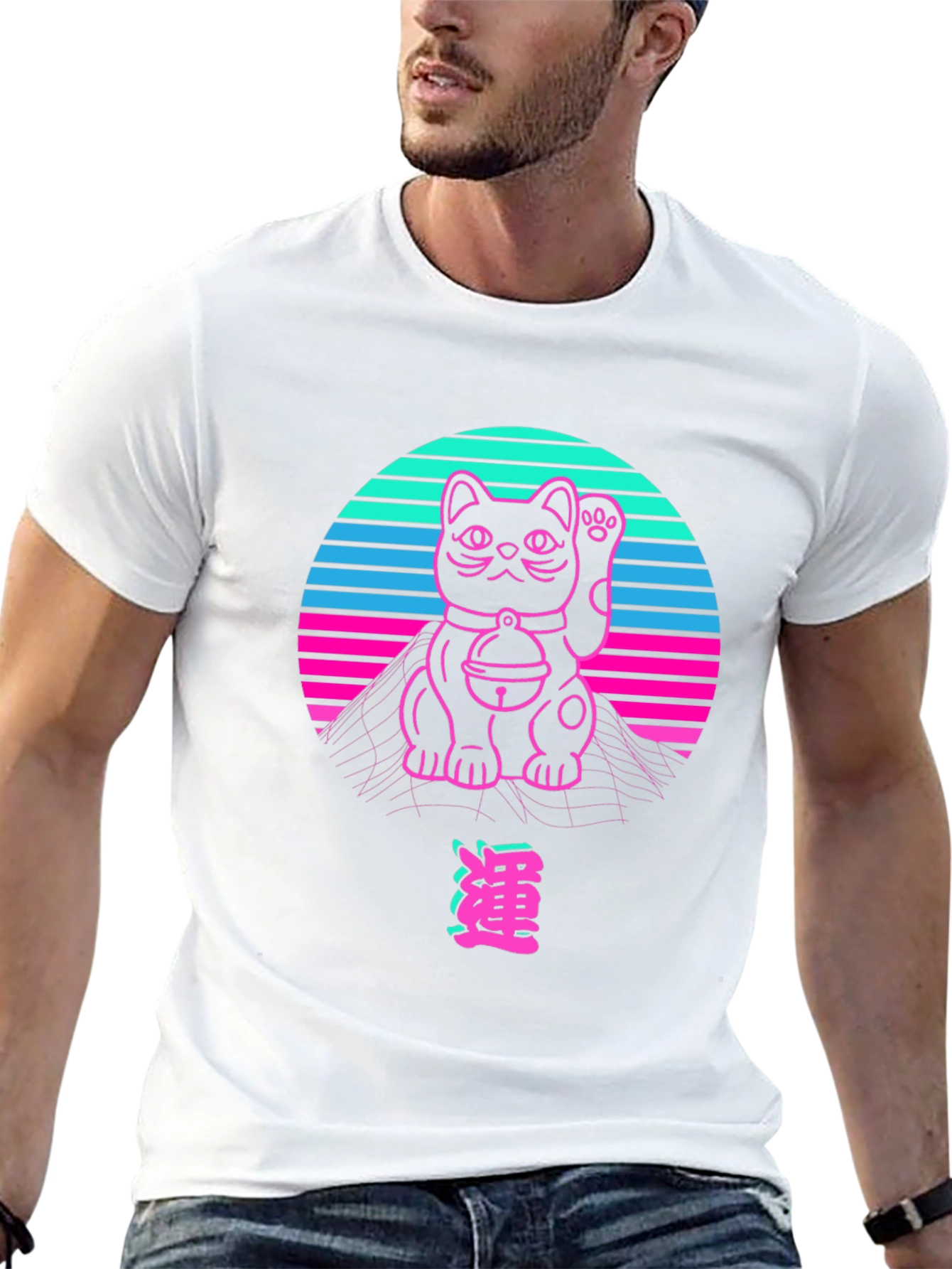 Retro Lucky Cat T-Shirt - Vaporwave Style