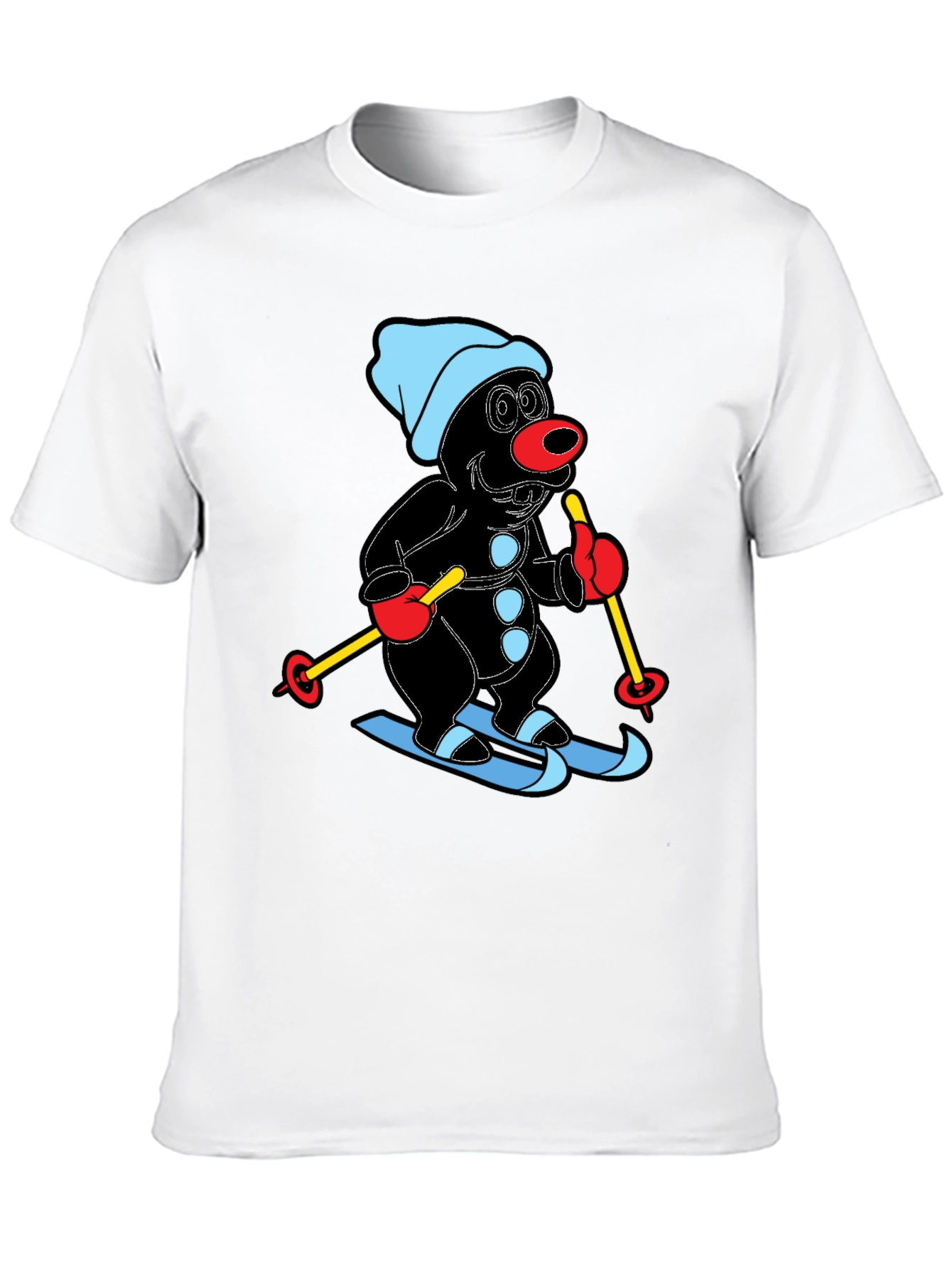 Cartoon Mole Skiing Graphic Black T-Shirt