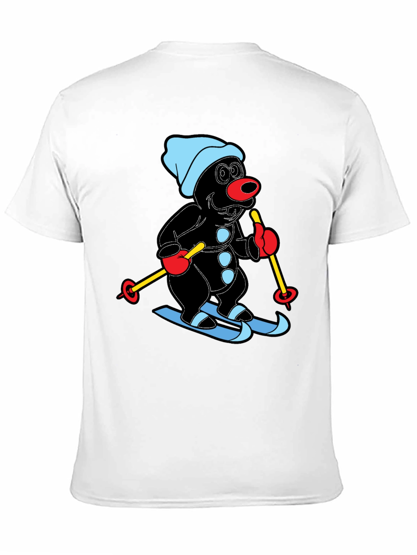 Cartoon Mole Skiing Graphic Black T-Shirt