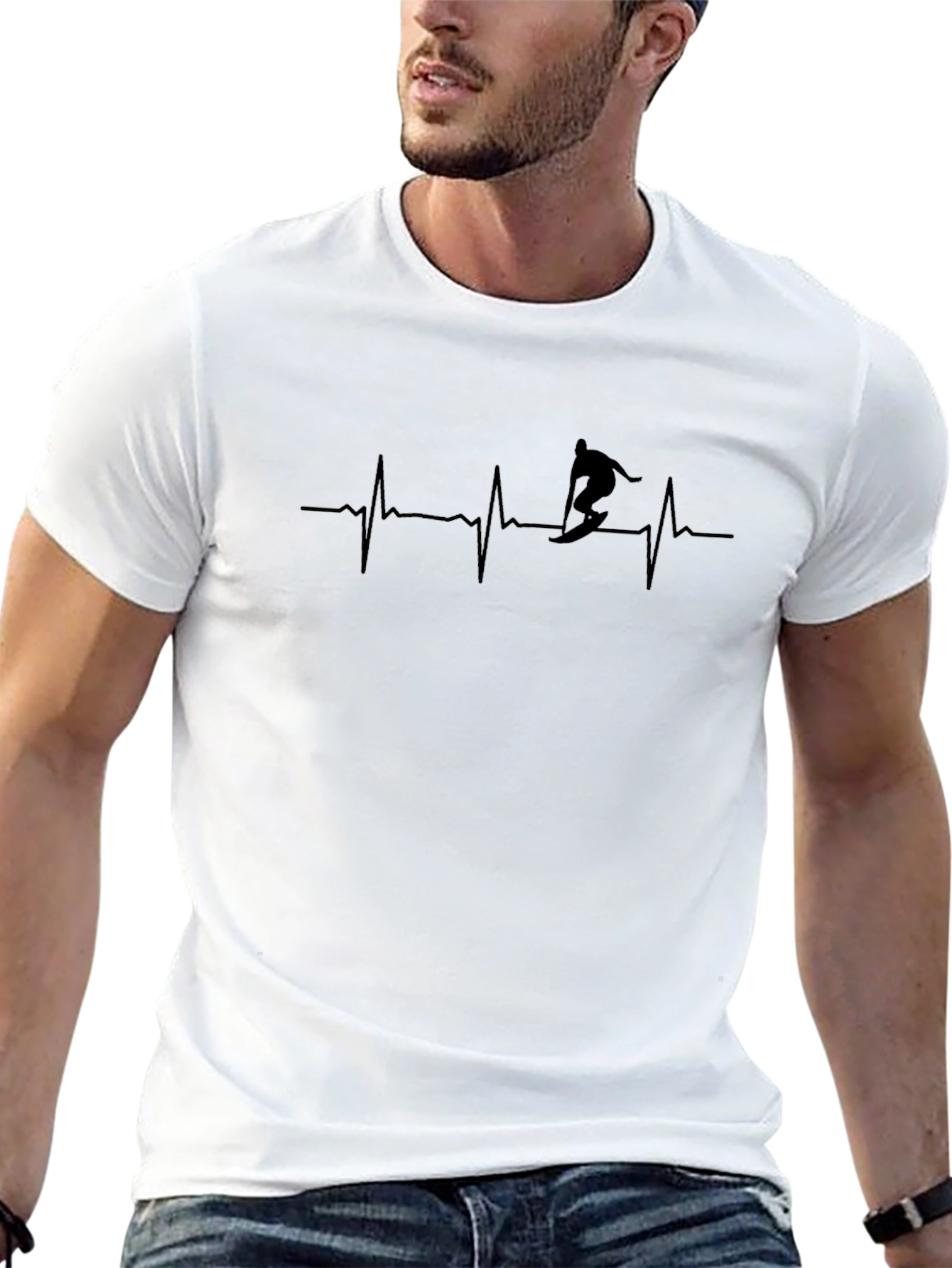 Surfing Heartbeat T-Shirt - Black