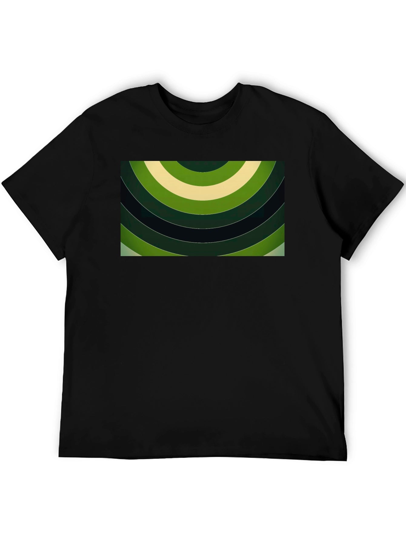 Abstract Green Rings Graphic Black T-Shirt