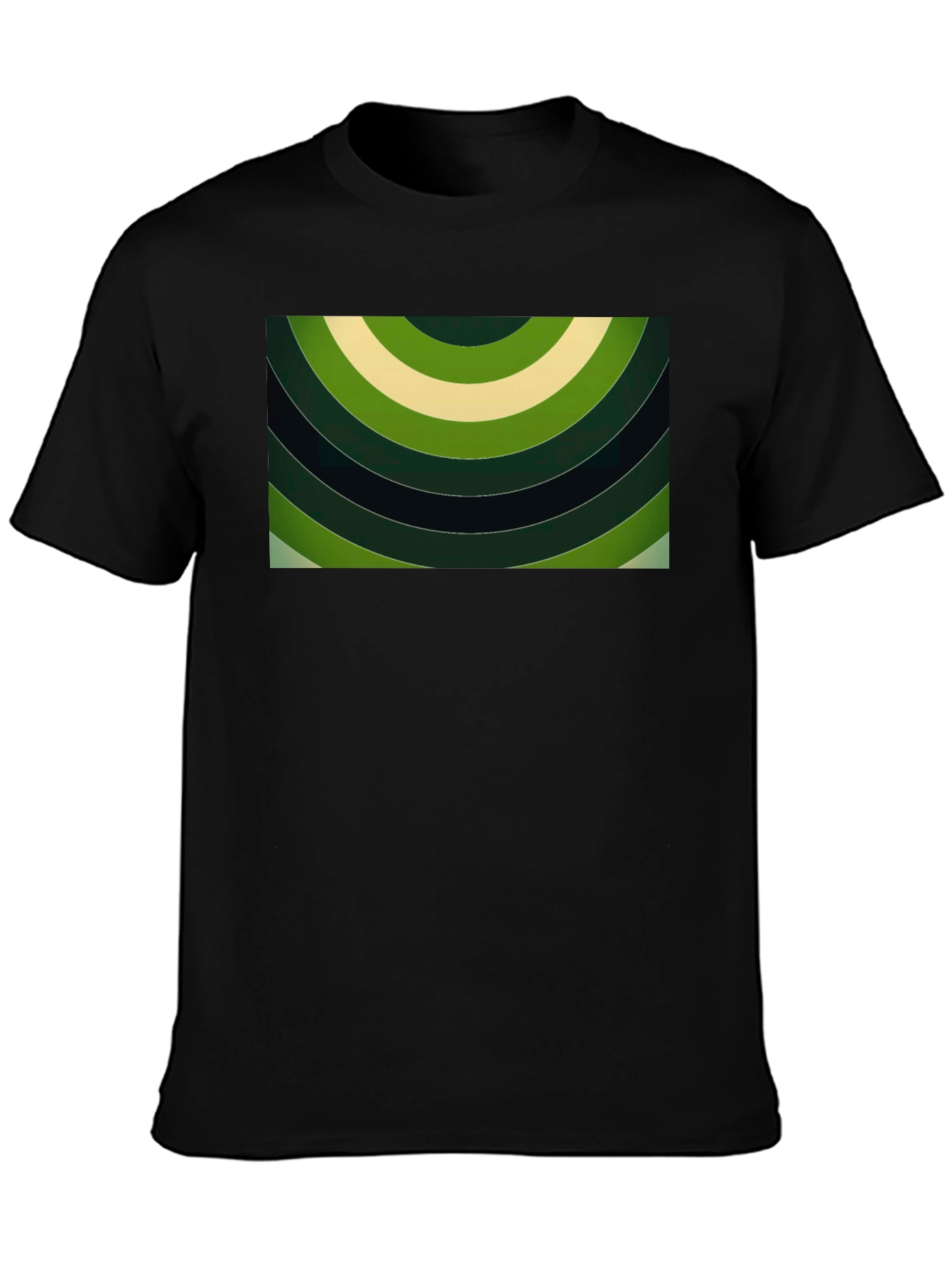 Abstract Green Rings Graphic Black T-Shirt