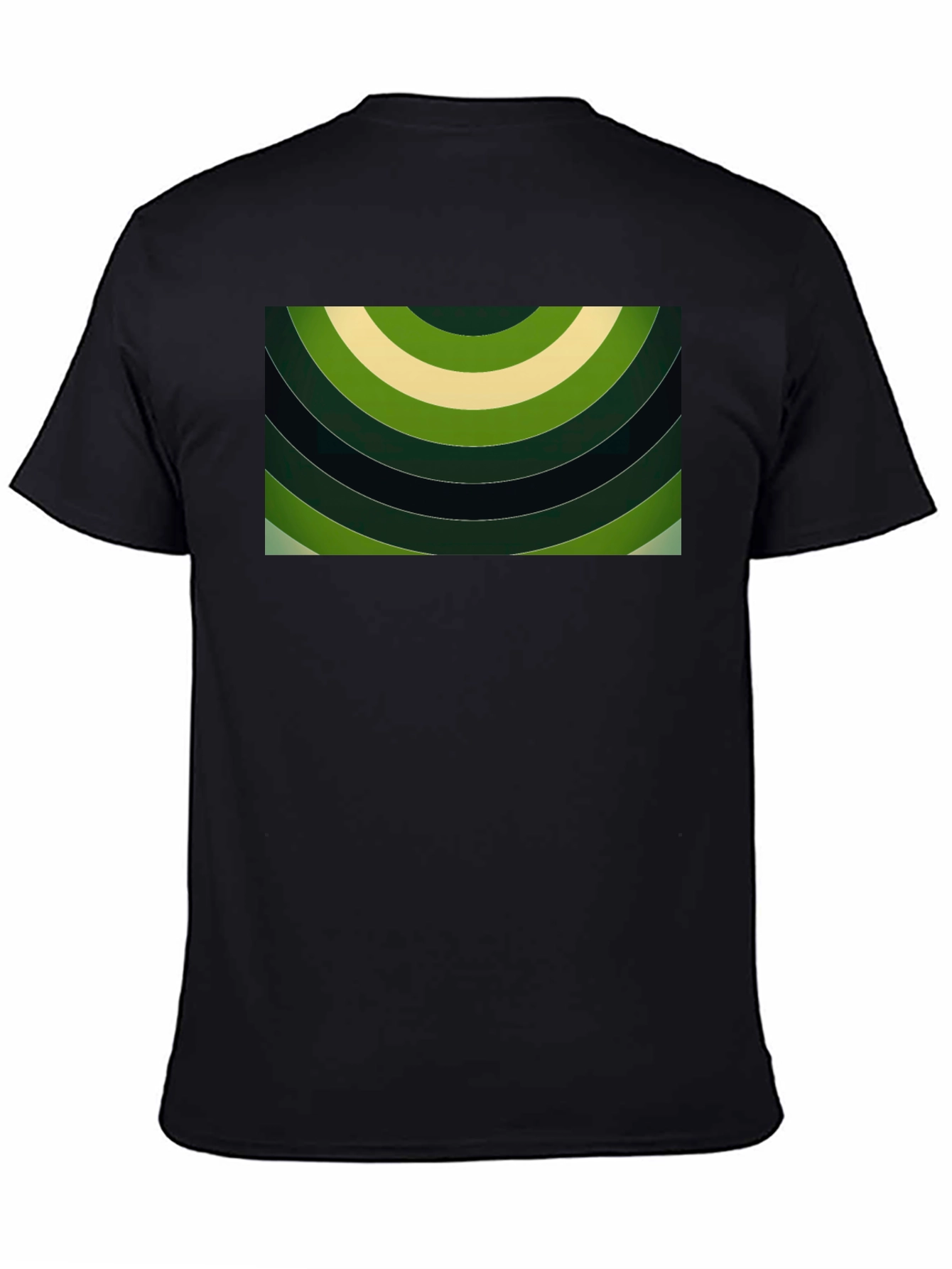 Abstract Green Rings Graphic Black T-Shirt
