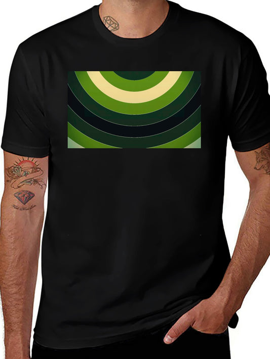 Abstract Green Rings Graphic Black T-Shirt