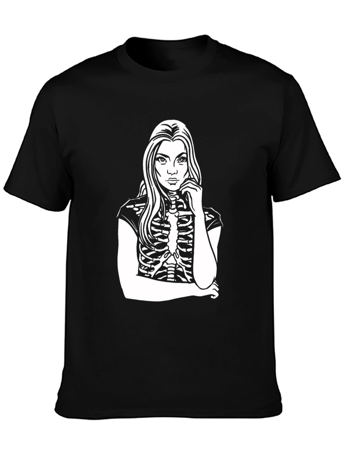 Skeleton Girl Graphic Tee - Black Cotton Blend