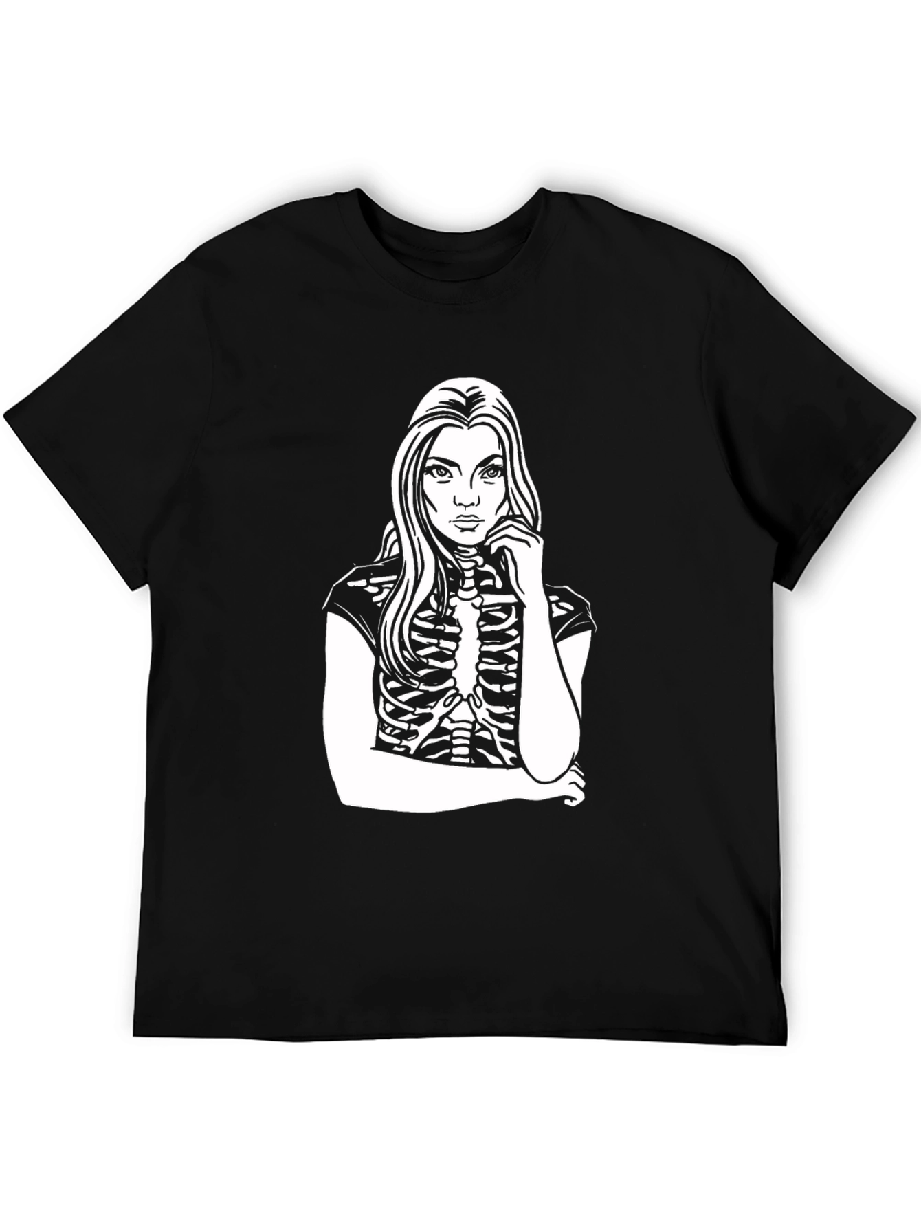 Skeleton Girl Graphic Tee - Black Cotton Blend