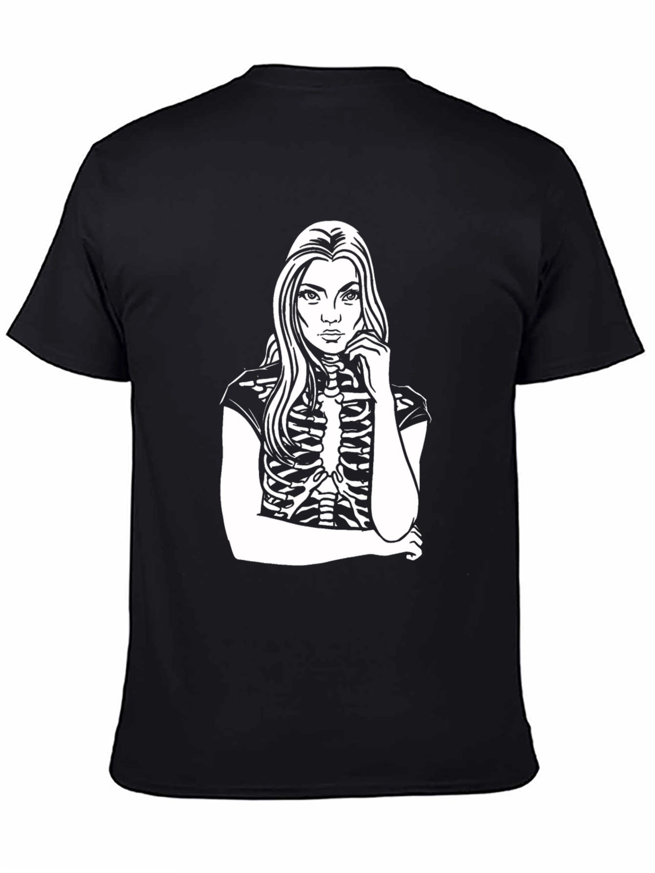 Skeleton Girl Graphic Tee - Black Cotton Blend