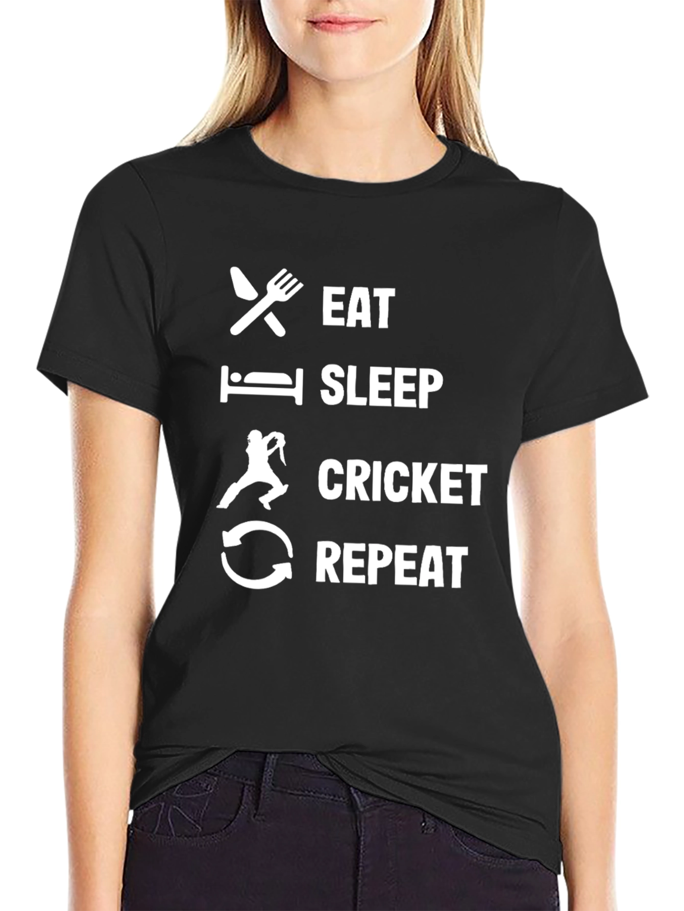 Eat Sleep Cricket Repeat Black T-Shirt