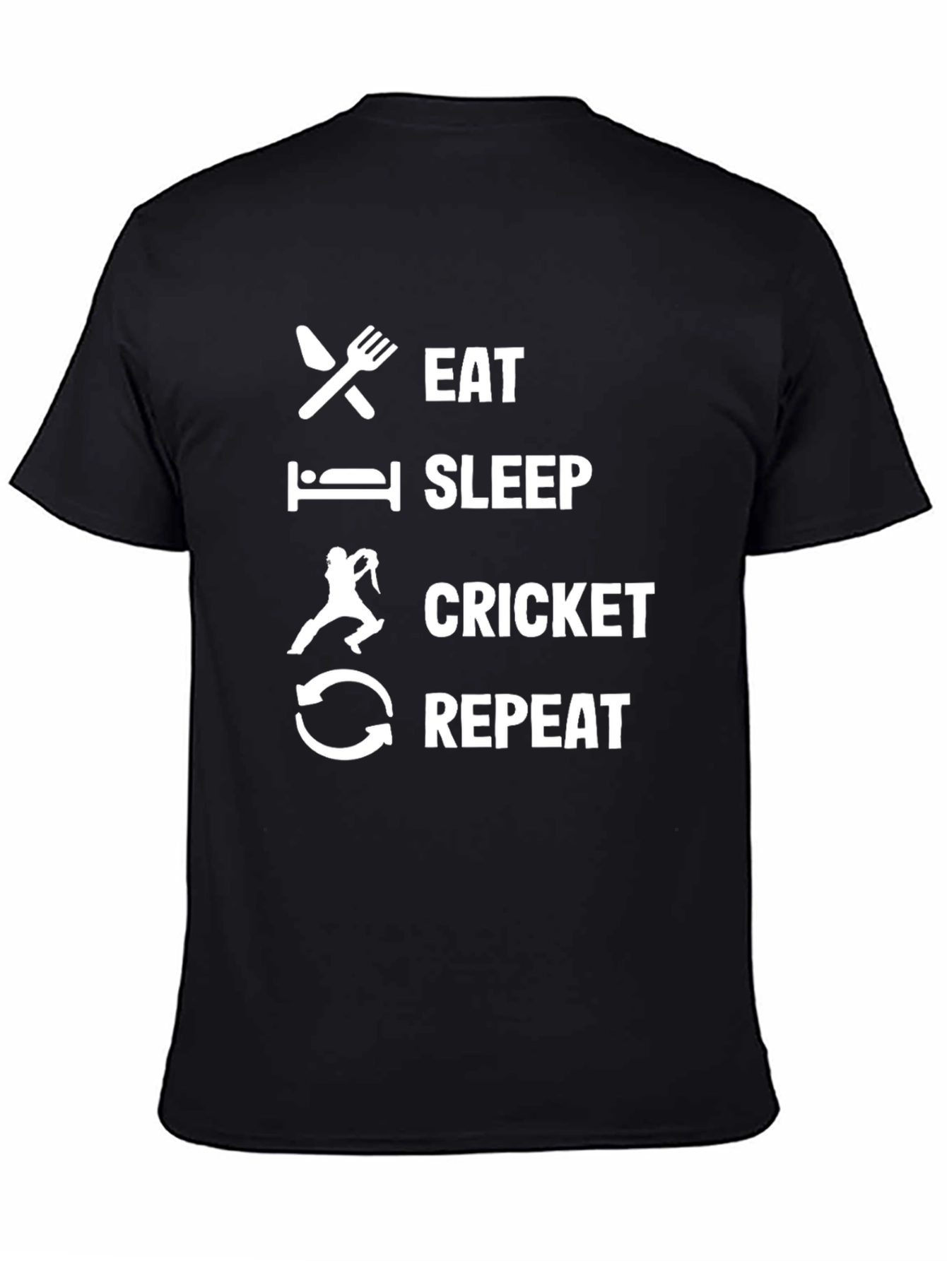 Eat Sleep Cricket Repeat Black T-Shirt