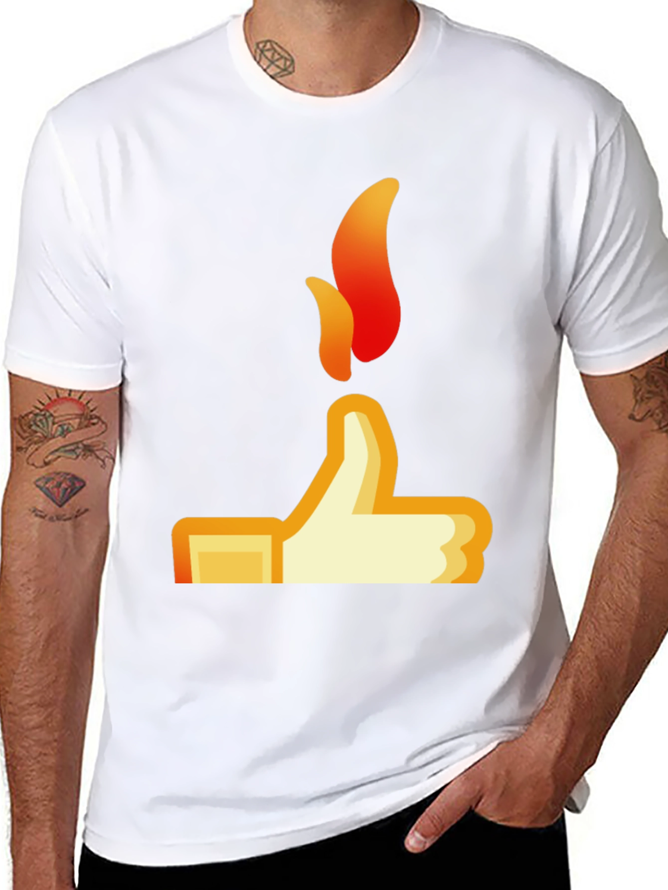 Thumbs Up Flame Graphic Tee - Black Casual Shirt