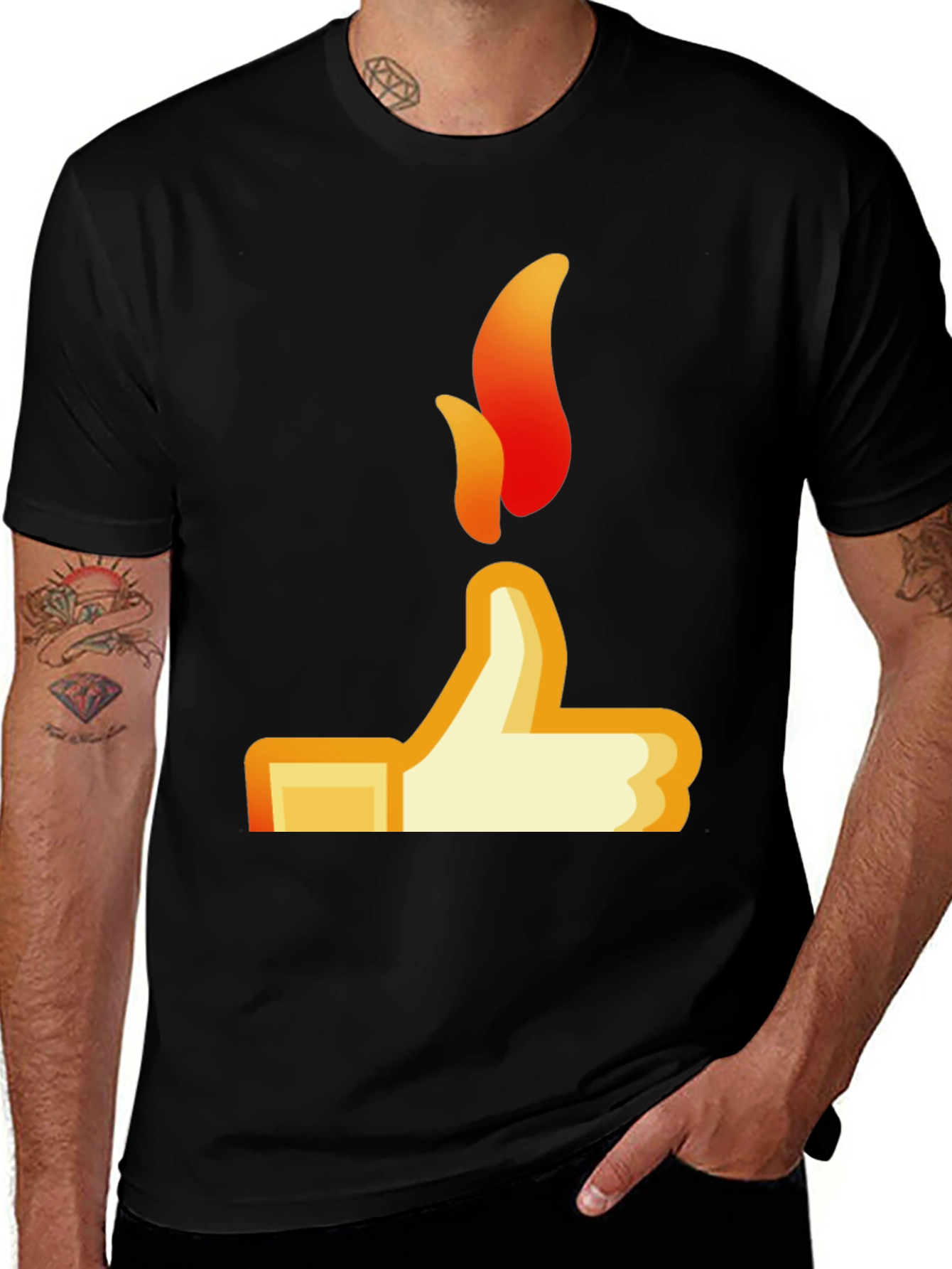 Thumbs Up Flame Graphic Tee - Black Casual Shirt