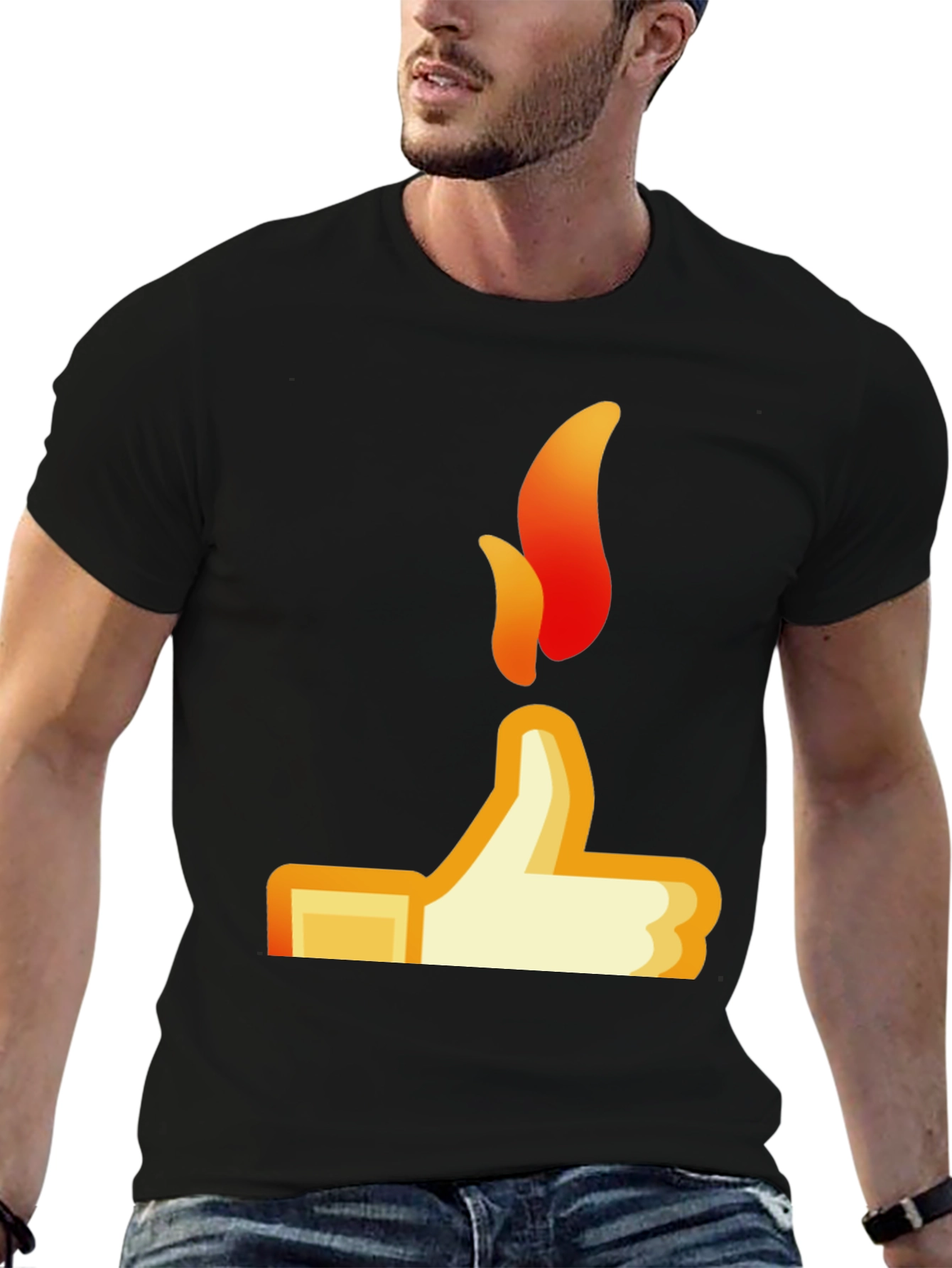 Thumbs Up Flame Graphic Tee - Black Casual Shirt