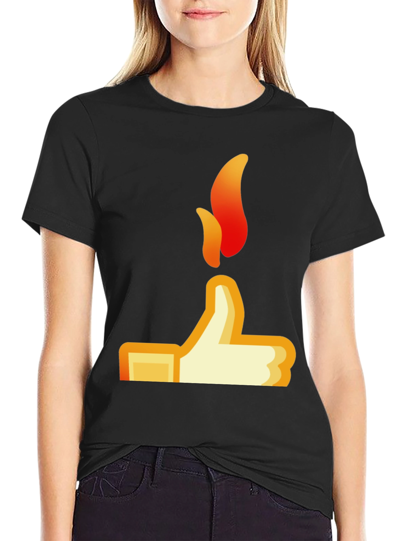 Thumbs Up Flame Graphic Tee - Black Casual Shirt