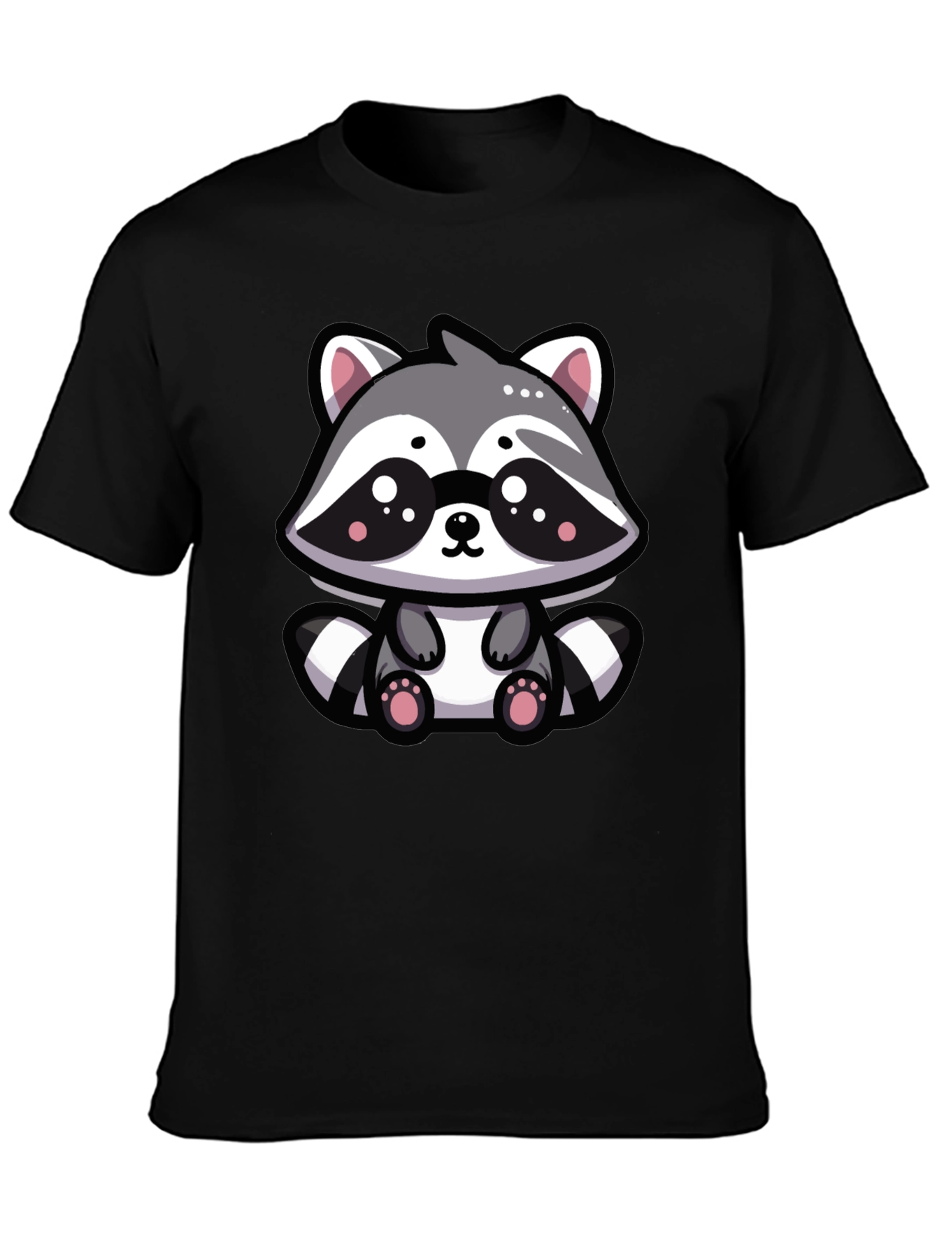 Cute Raccoon Graphic Tee - Black Cotton Blend T-Shirt