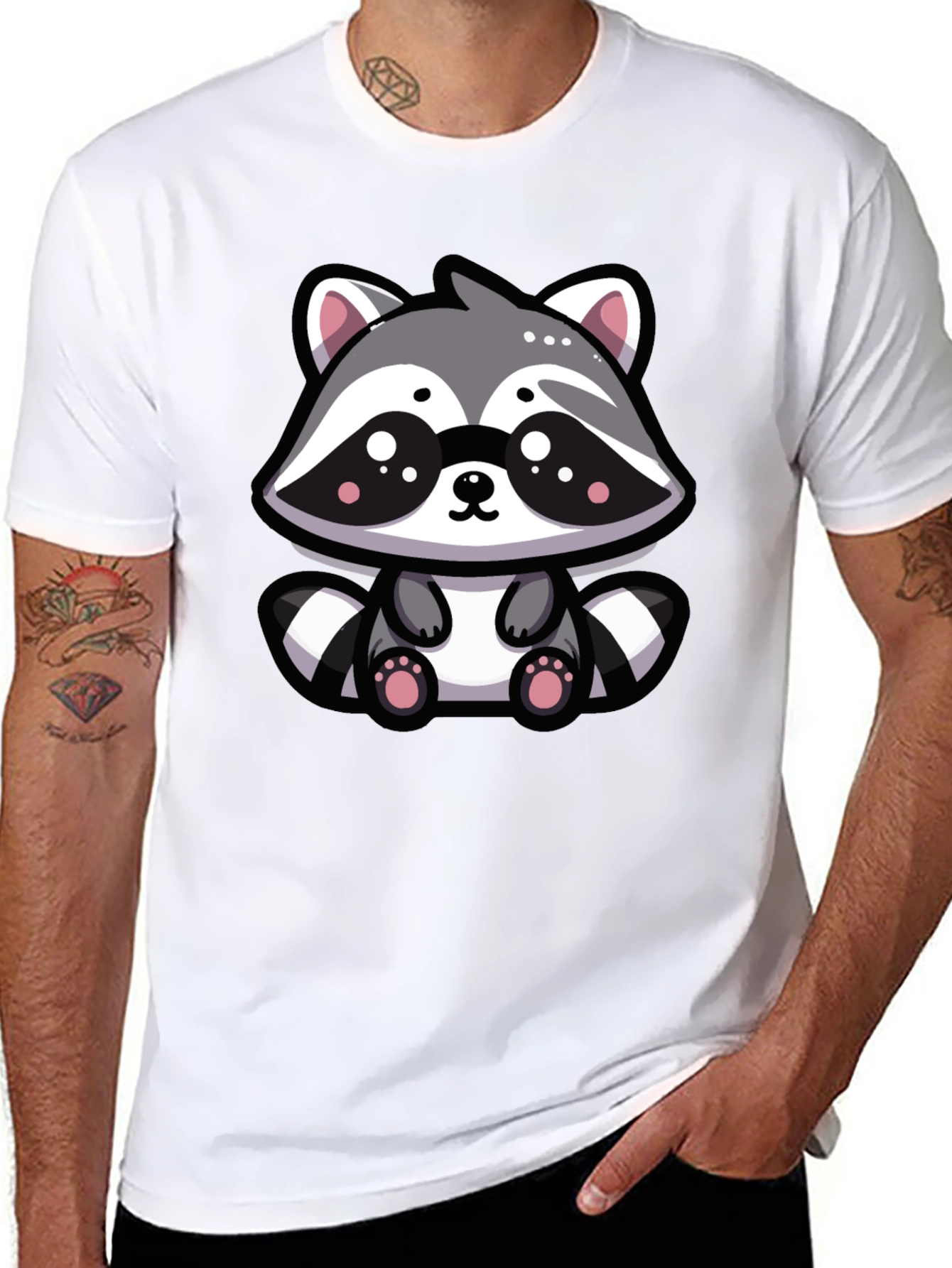 Cute Raccoon Graphic Tee - Black Cotton Blend T-Shirt