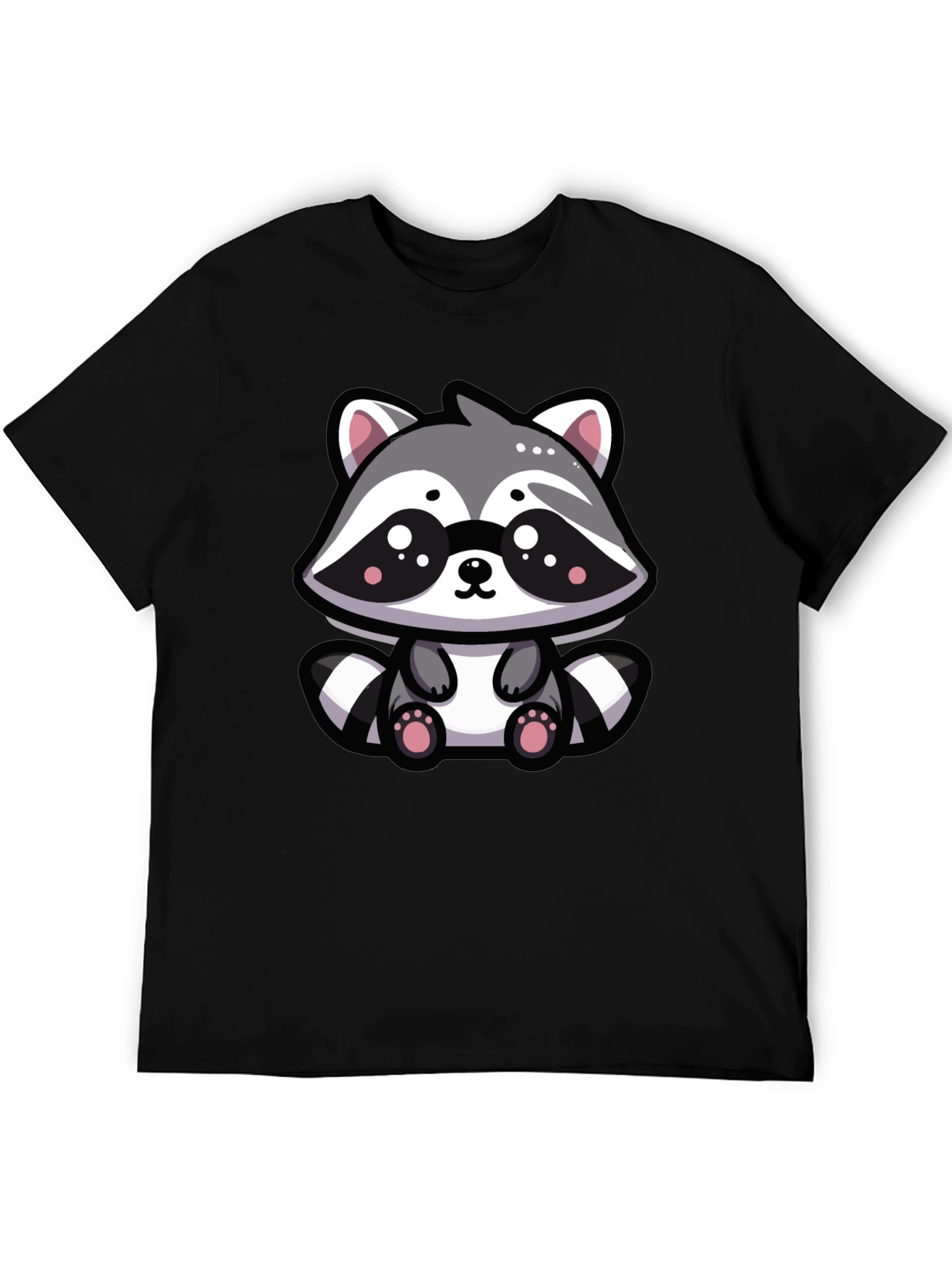 Cute Raccoon Graphic Tee - Black Cotton Blend T-Shirt