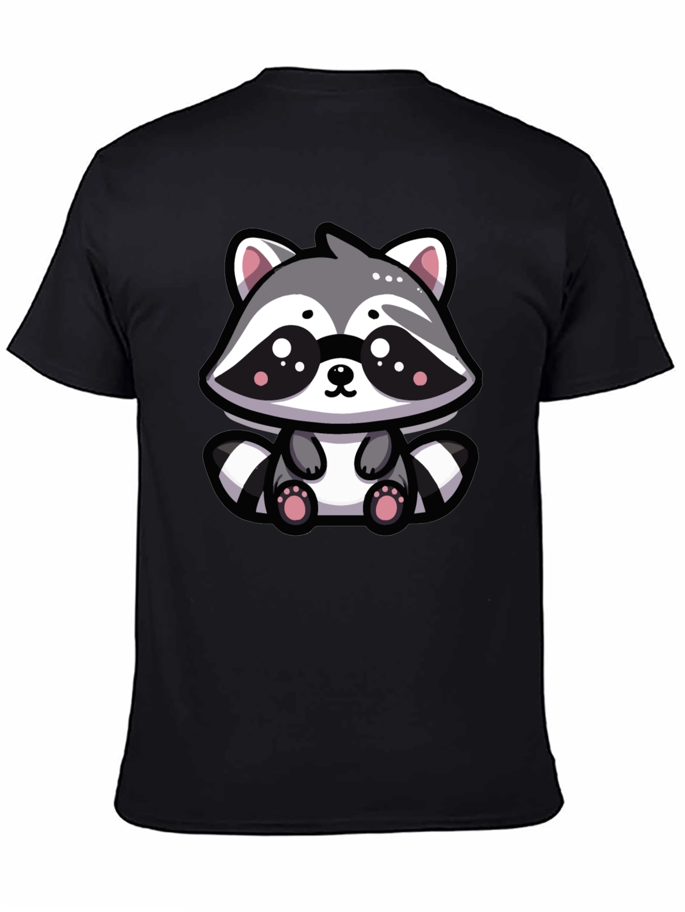 Cute Raccoon Graphic Tee - Black Cotton Blend T-Shirt