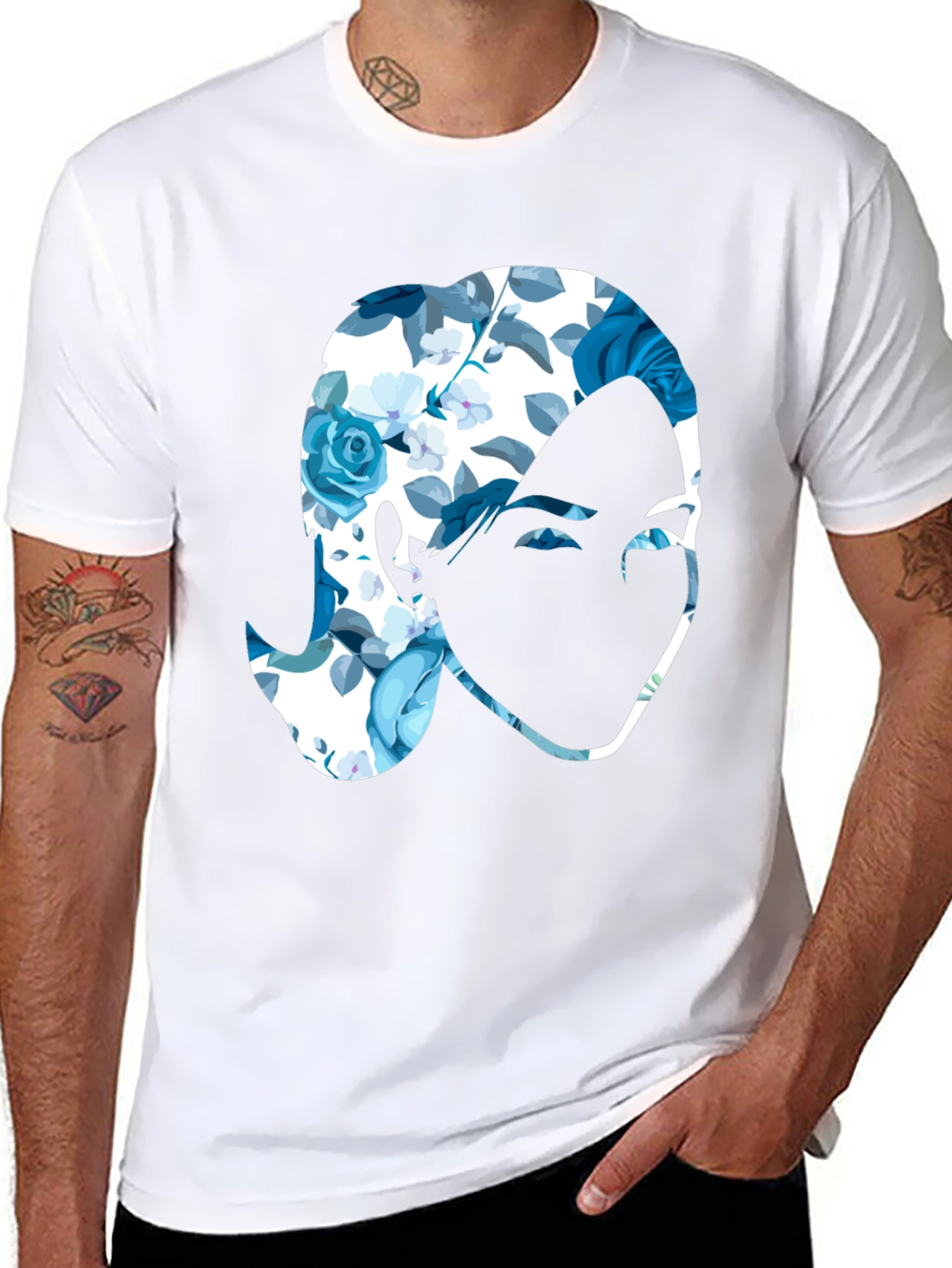 Floral Face Graphic Black T-Shirt