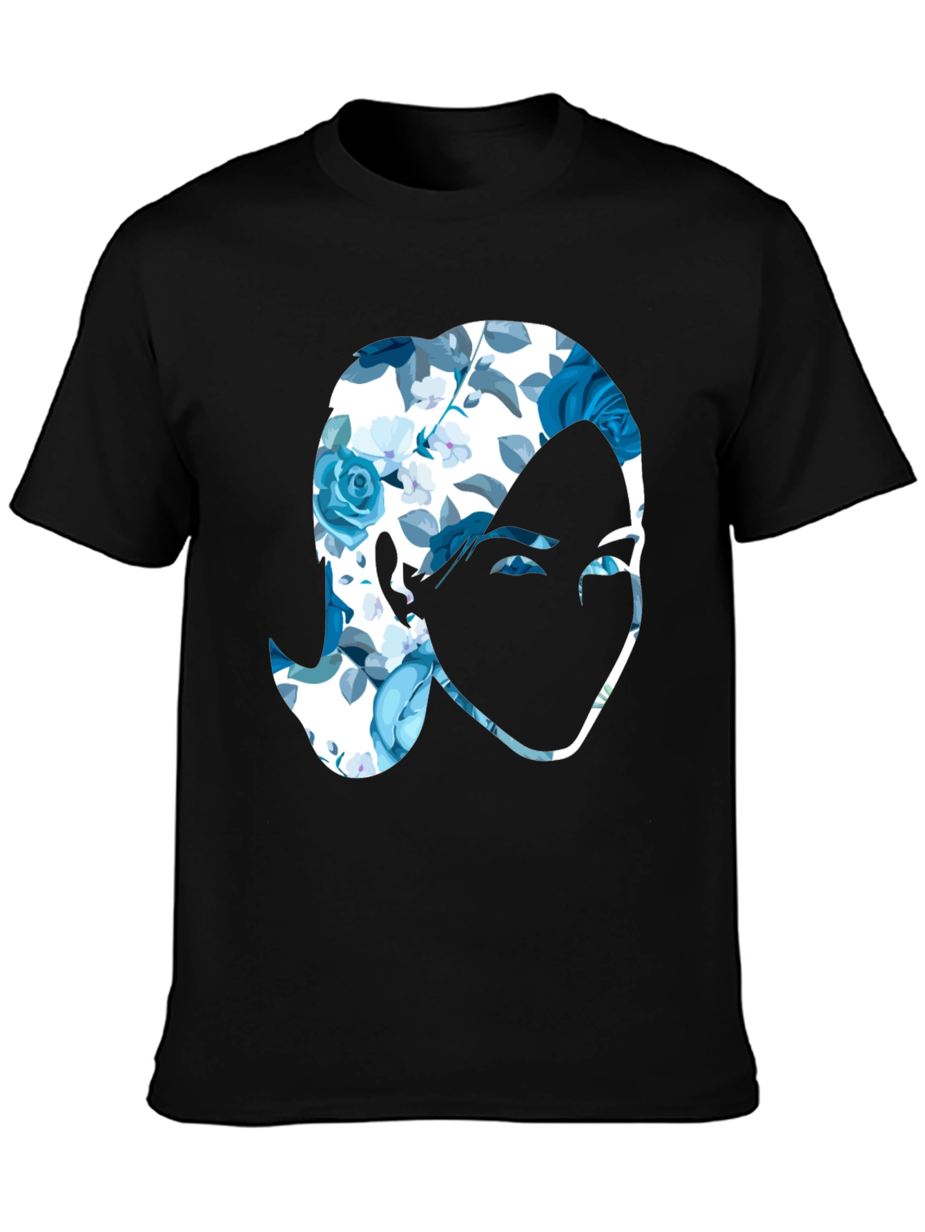Floral Face Graphic Black T-Shirt