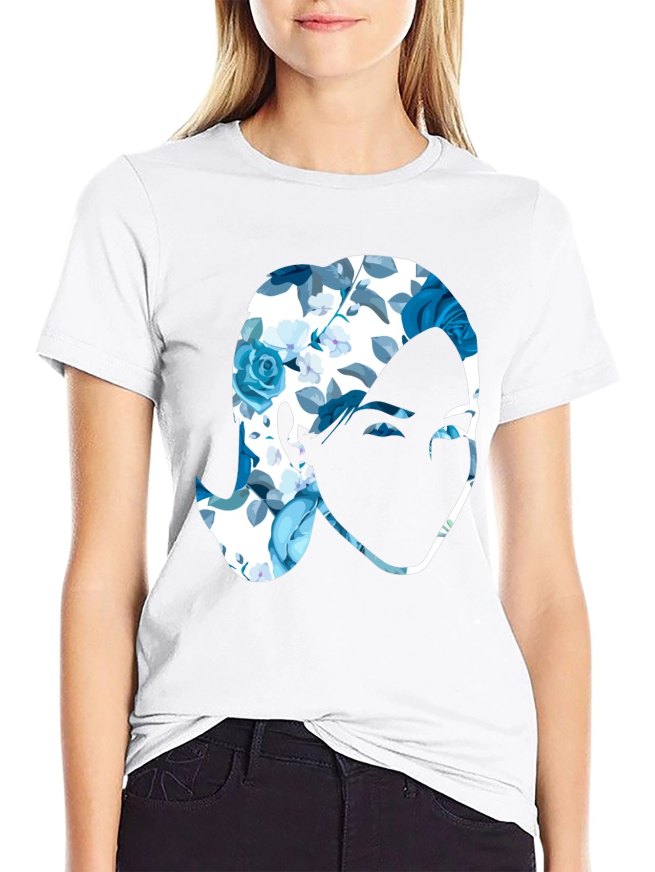 Floral Face Graphic Black T-Shirt