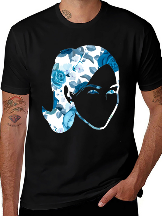 Floral Face Graphic Black T-Shirt