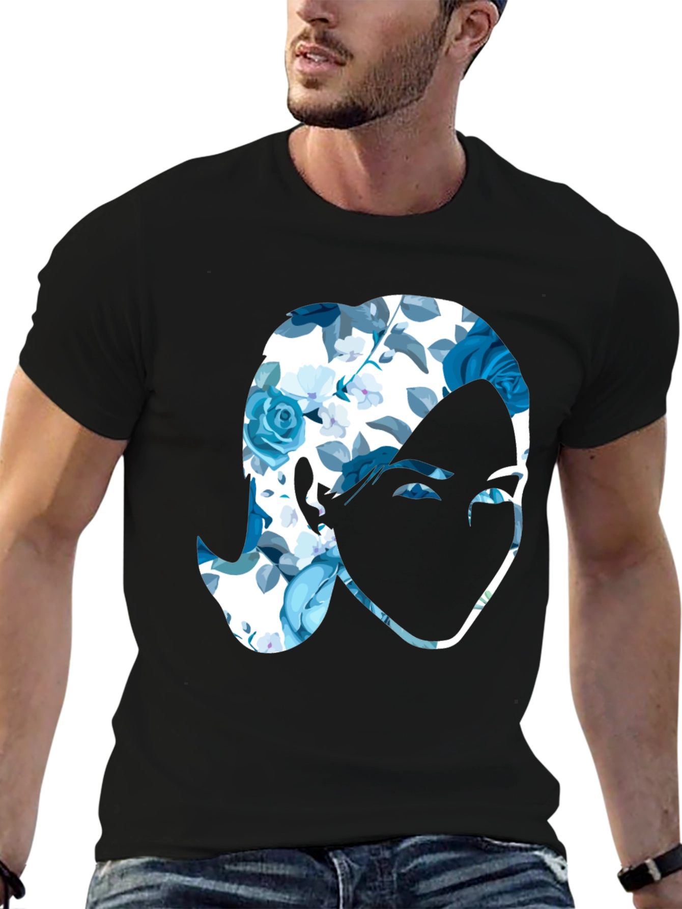 Floral Face Graphic Black T-Shirt