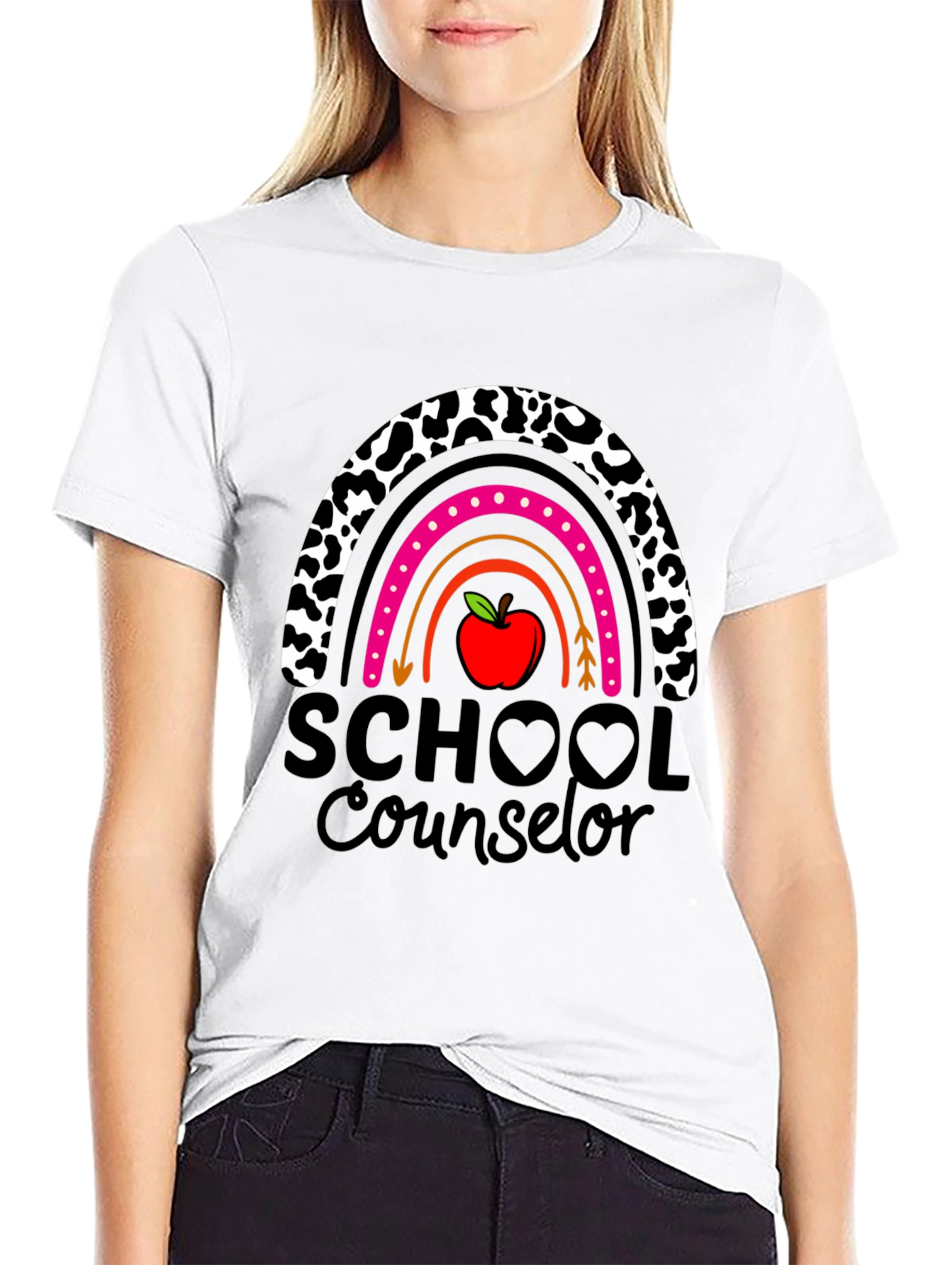 School Counselor Rainbow Apple Graphic T-Shirt