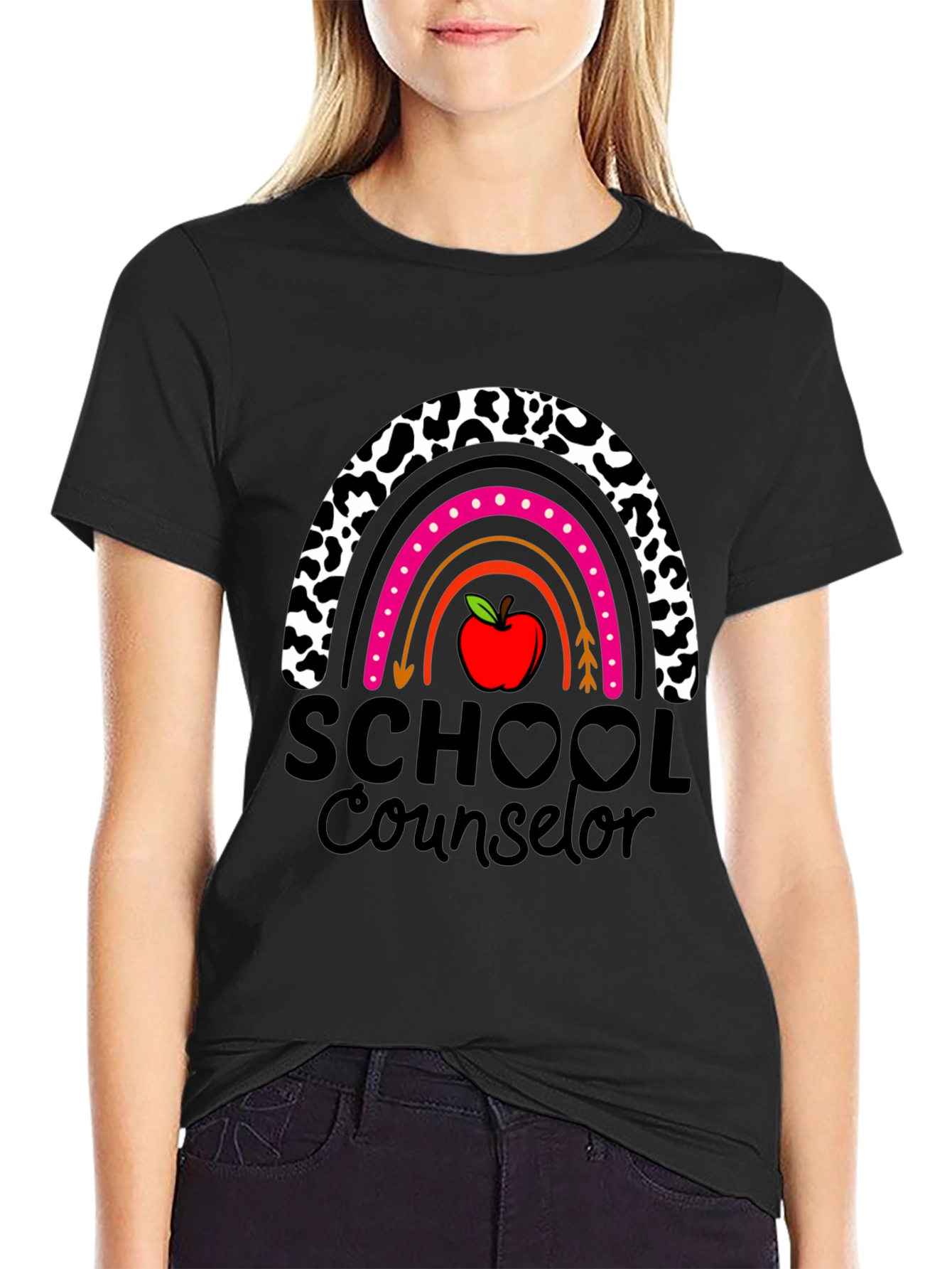 School Counselor Rainbow Apple Graphic T-Shirt