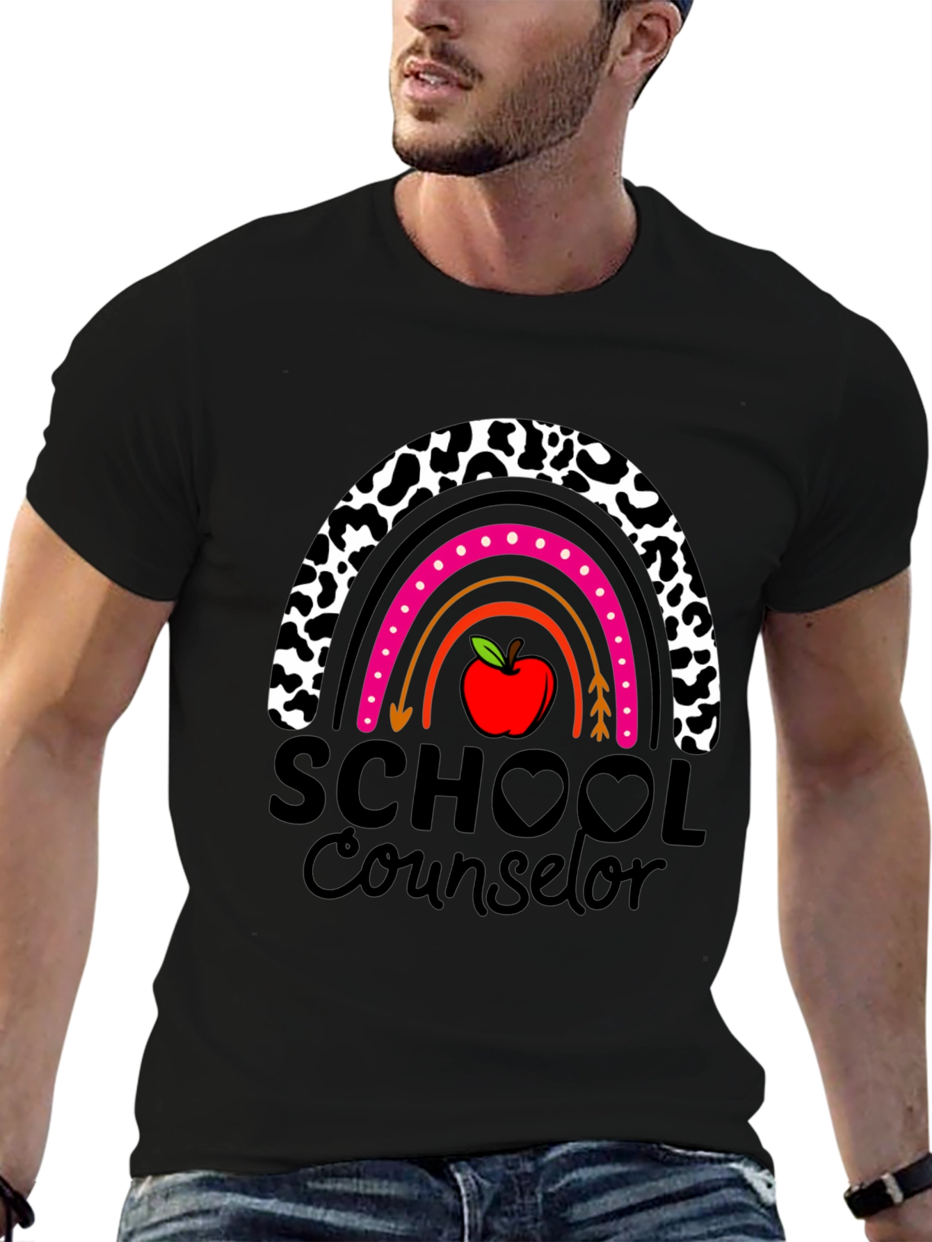 School Counselor Rainbow Apple Graphic T-Shirt