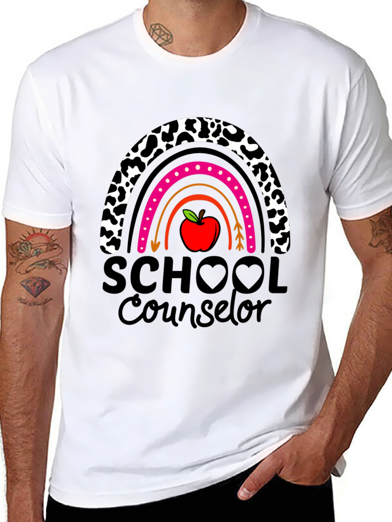 School Counselor Rainbow Apple Graphic T-Shirt