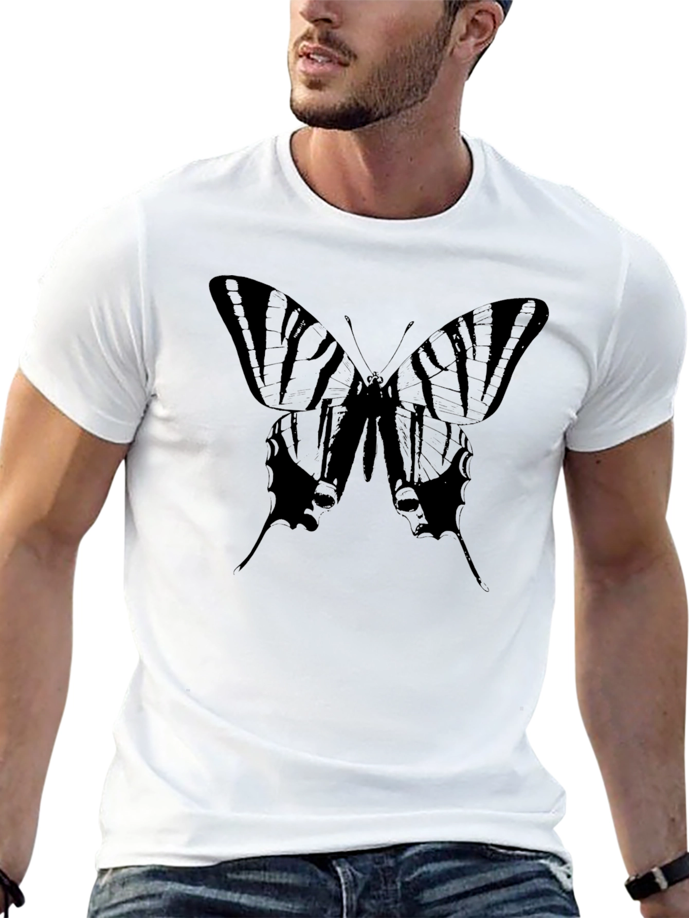 Butterfly Graphic Tee - Sleek Black Cotton Comfort