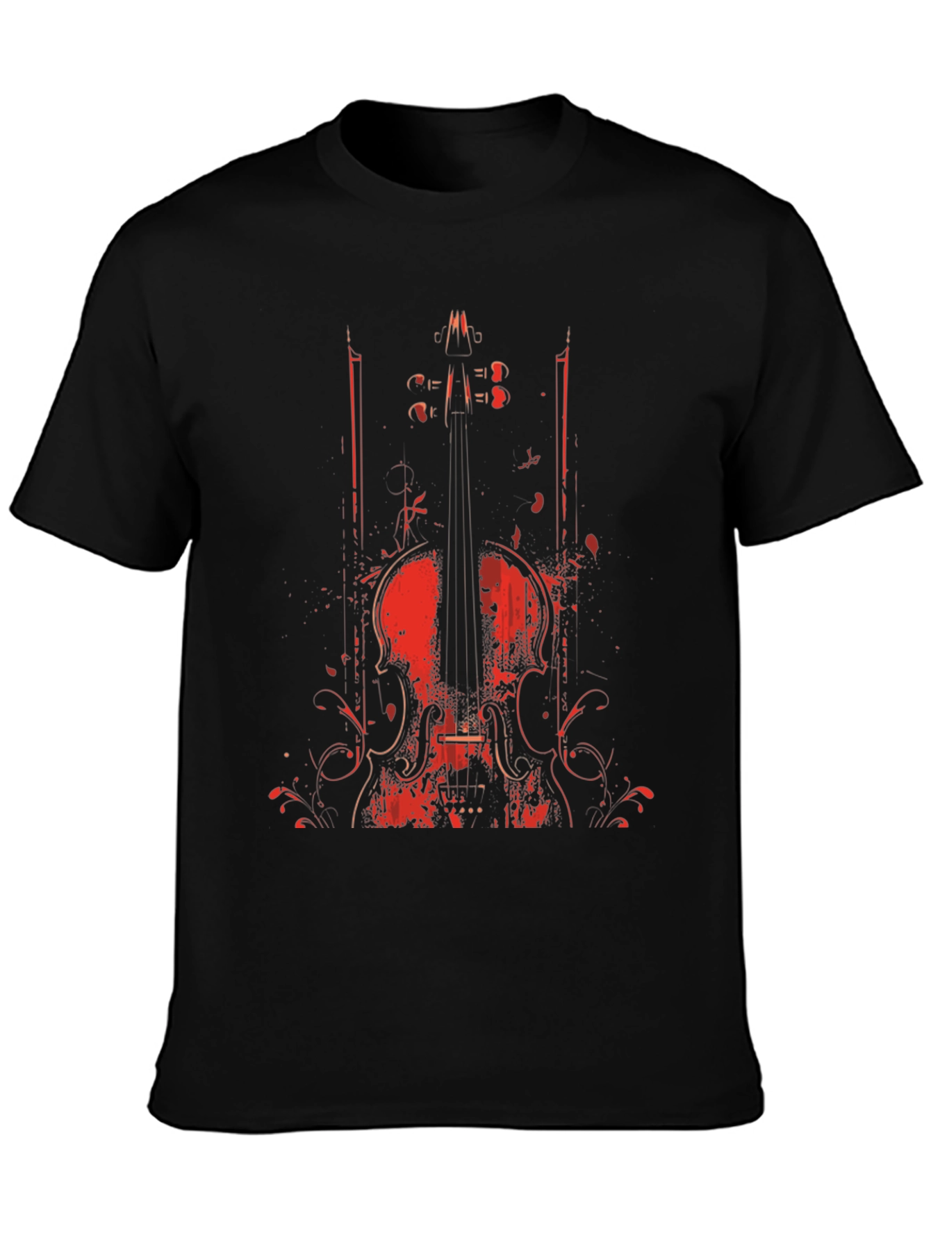 Violin Graphic Print Crew Neck T-Shirt