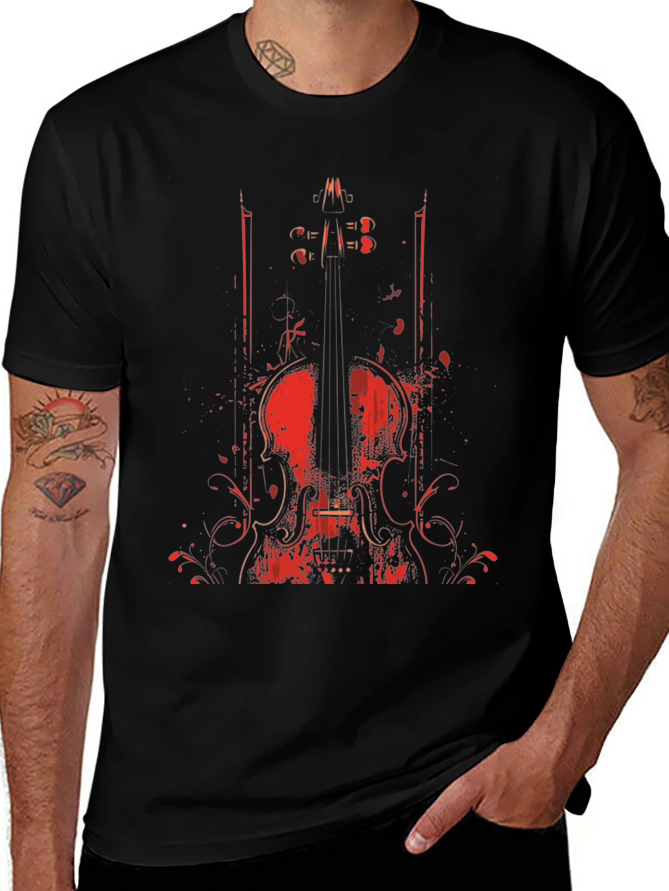 Violin Graphic Print Crew Neck T-Shirt