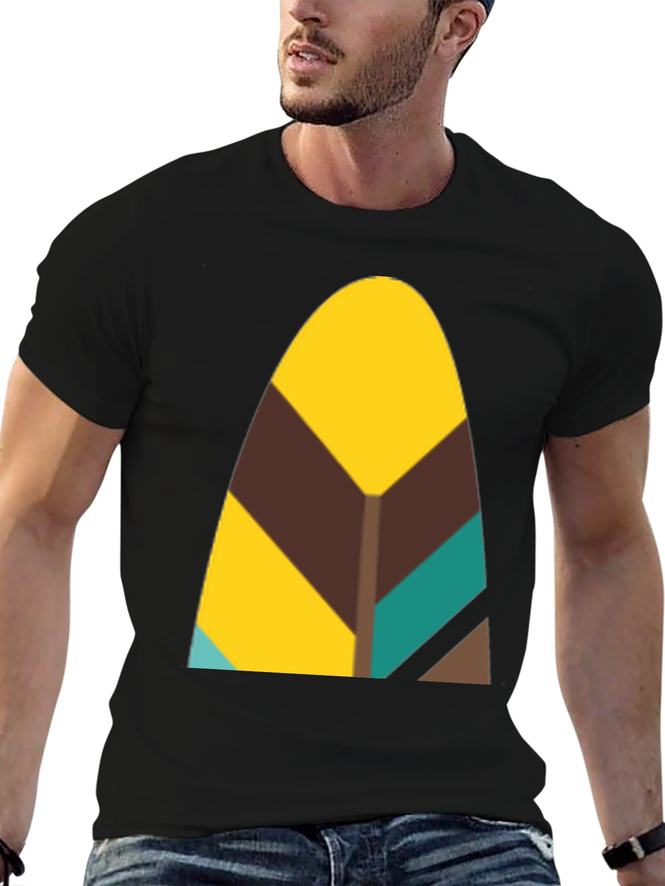 Abstract Geometric Feather Graphic Black Tee