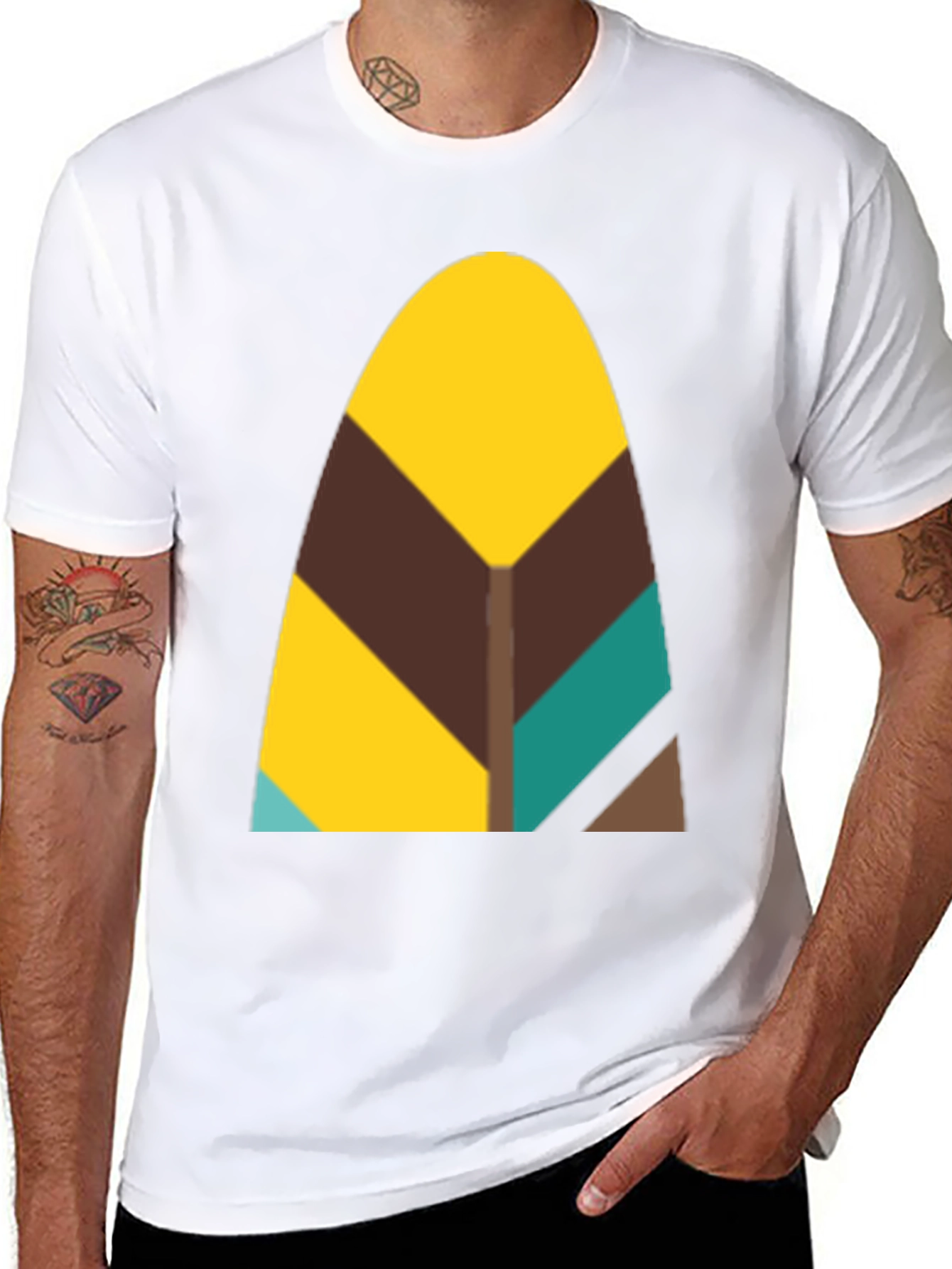 Abstract Geometric Feather Graphic Black Tee