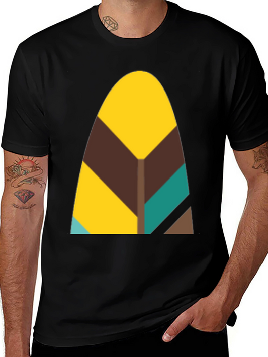 Abstract Geometric Feather Graphic Black Tee