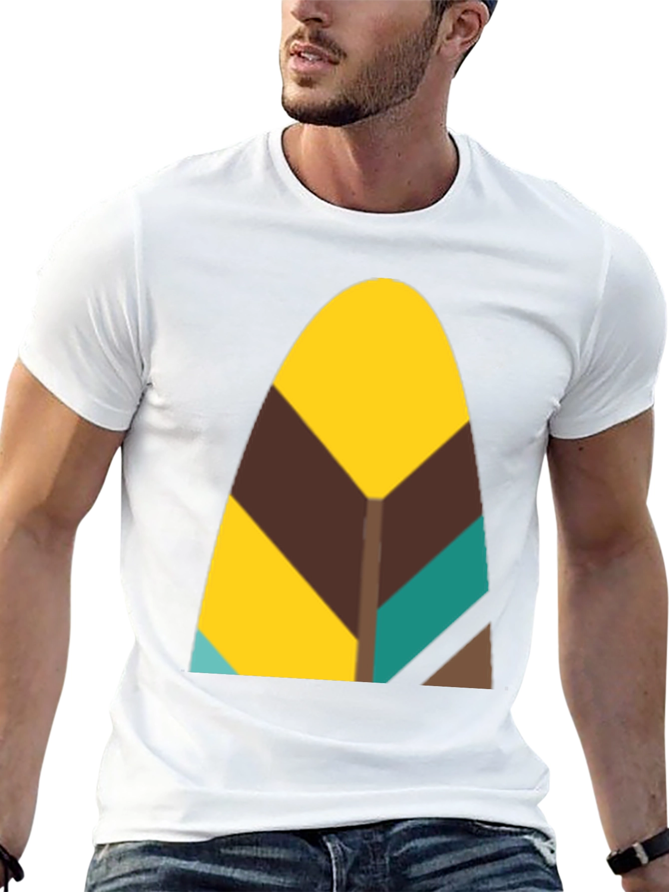 Abstract Geometric Feather Graphic Black Tee