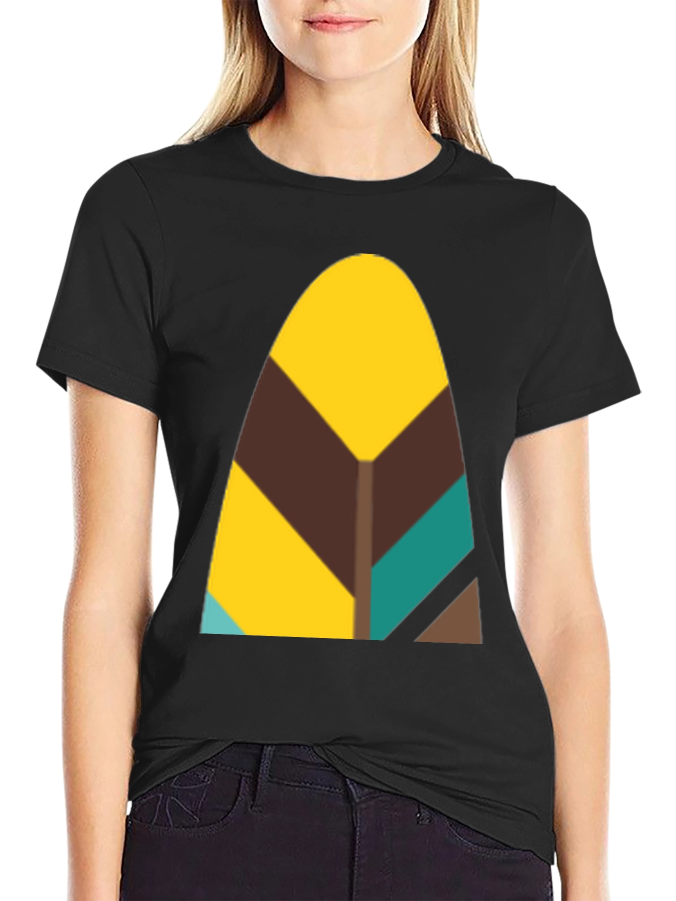Abstract Geometric Feather Graphic Black Tee