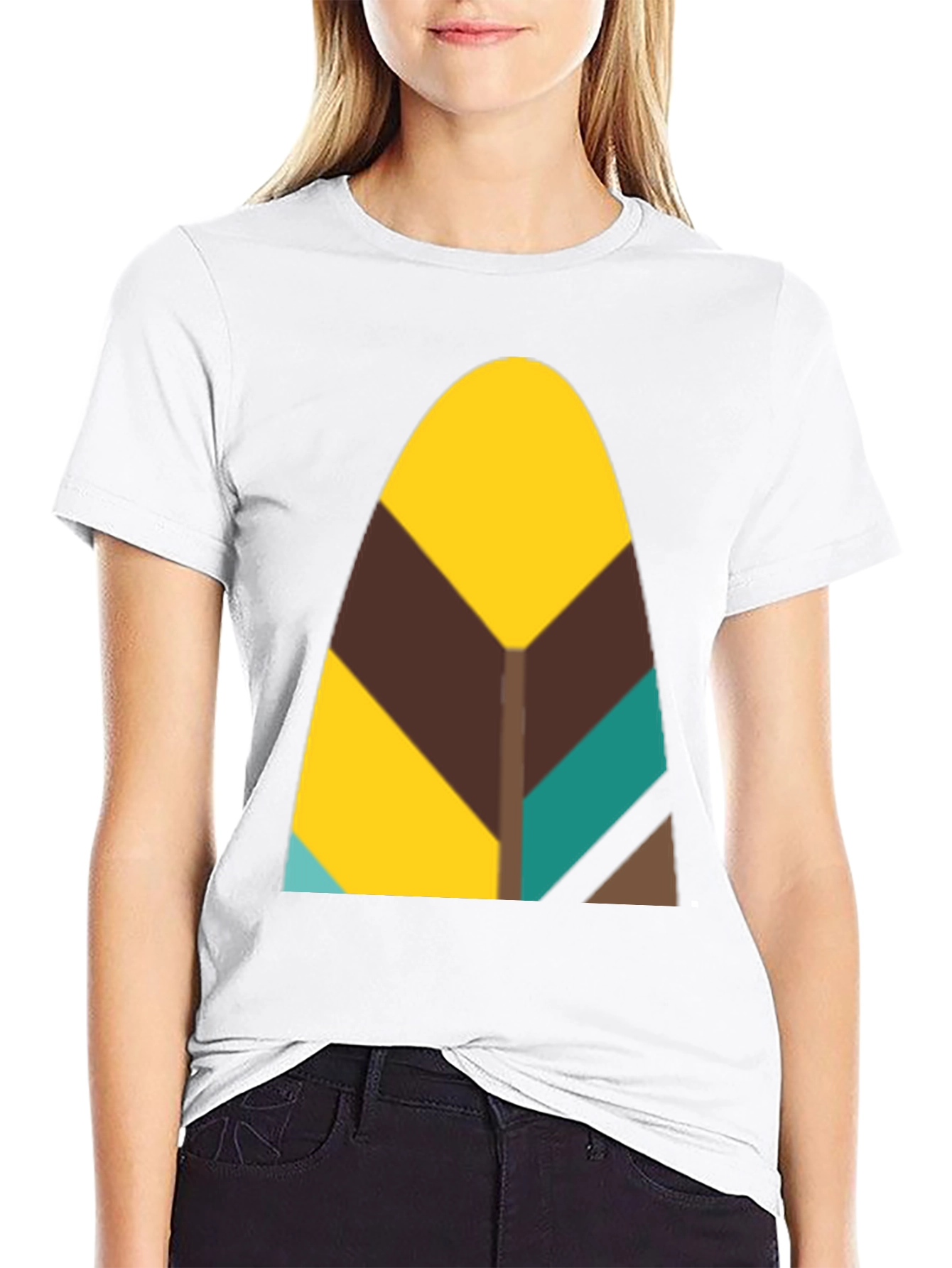 Abstract Geometric Feather Graphic Black Tee