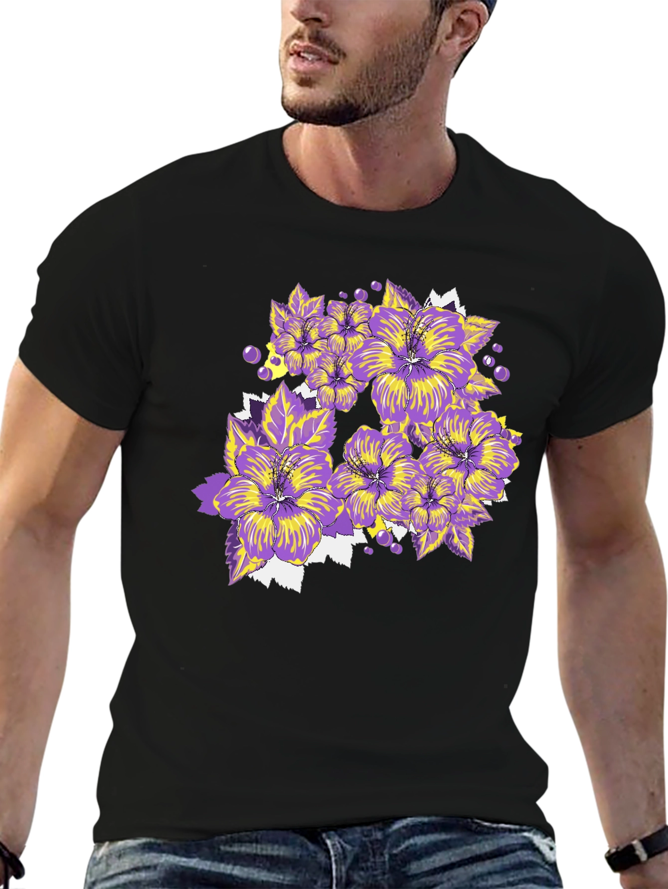 Floral T-Shirt - Purple and Yellow Flowers