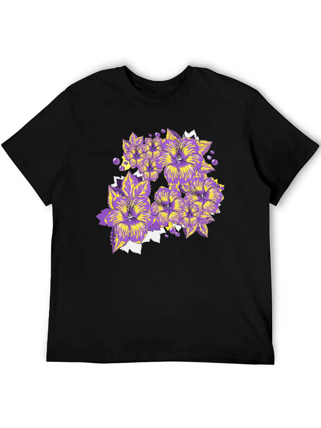 Floral T-Shirt - Purple and Yellow Flowers