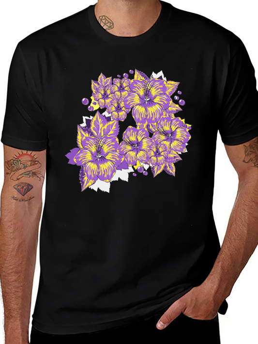 Floral T-Shirt - Purple and Yellow Flowers